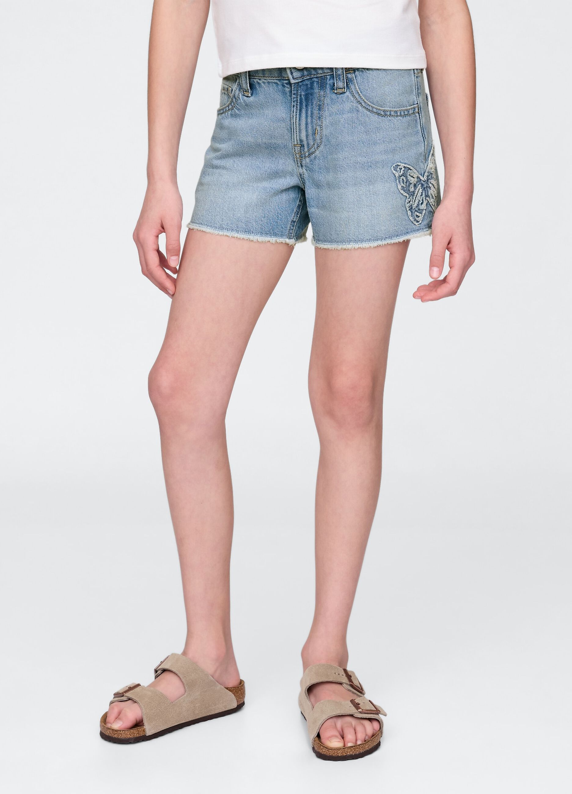 Light Denim Shorts with Butterfly Application