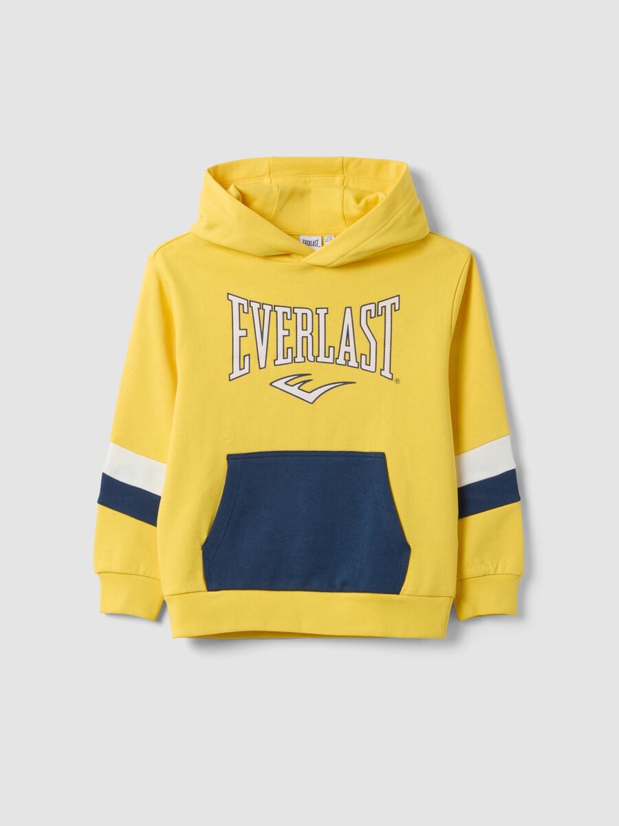 Felpa regular fit gialla con cappuccio in puro cotone con logo per bambino_0
