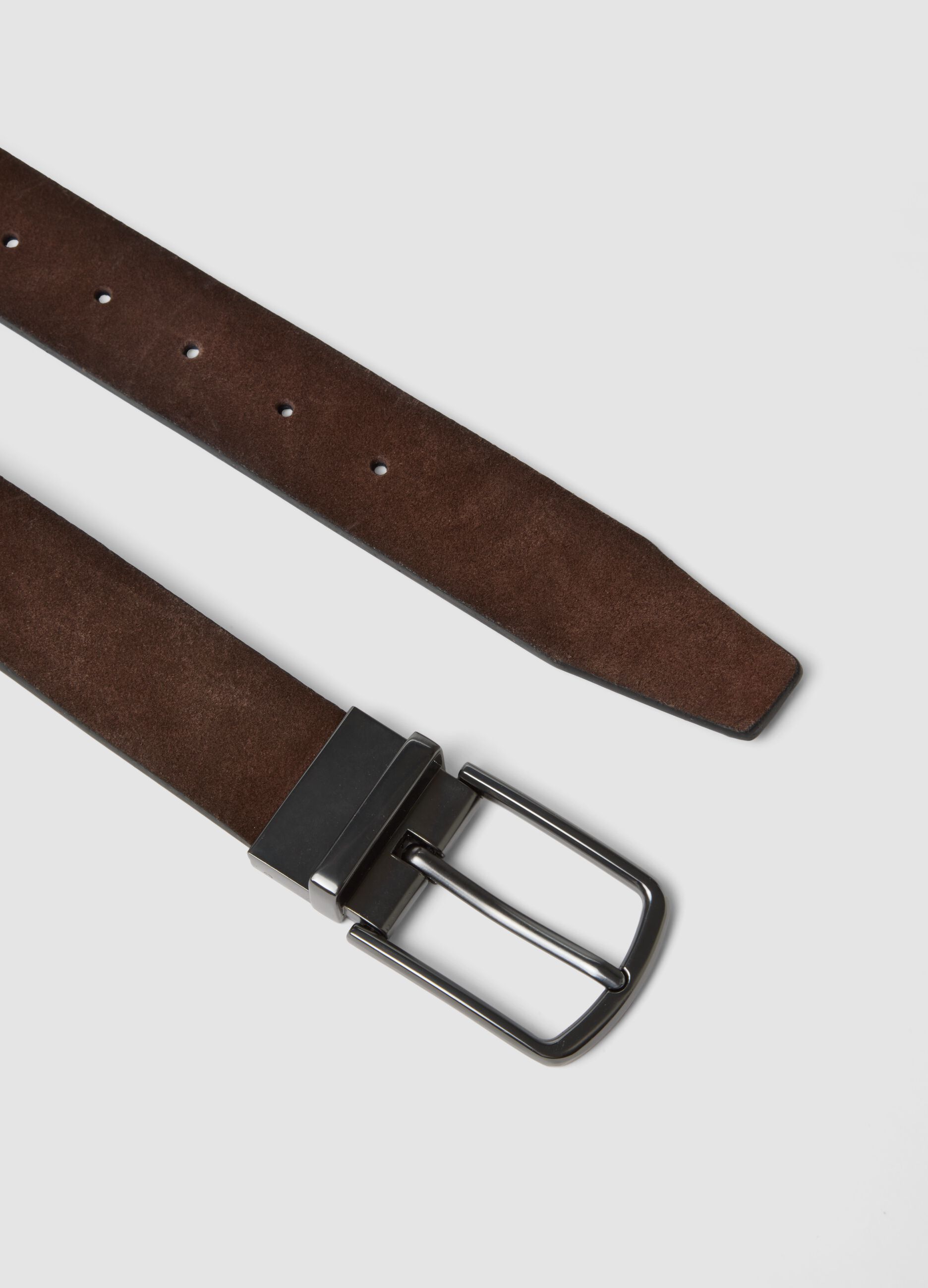 Cintura marrone reversibile in vera pelle con fibbia in metallo
