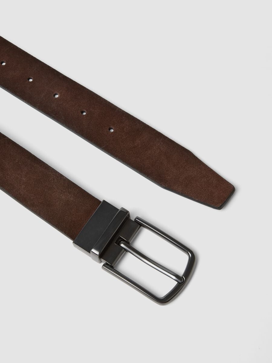 Cintura marrone reversibile in vera pelle con fibbia in metallo_1