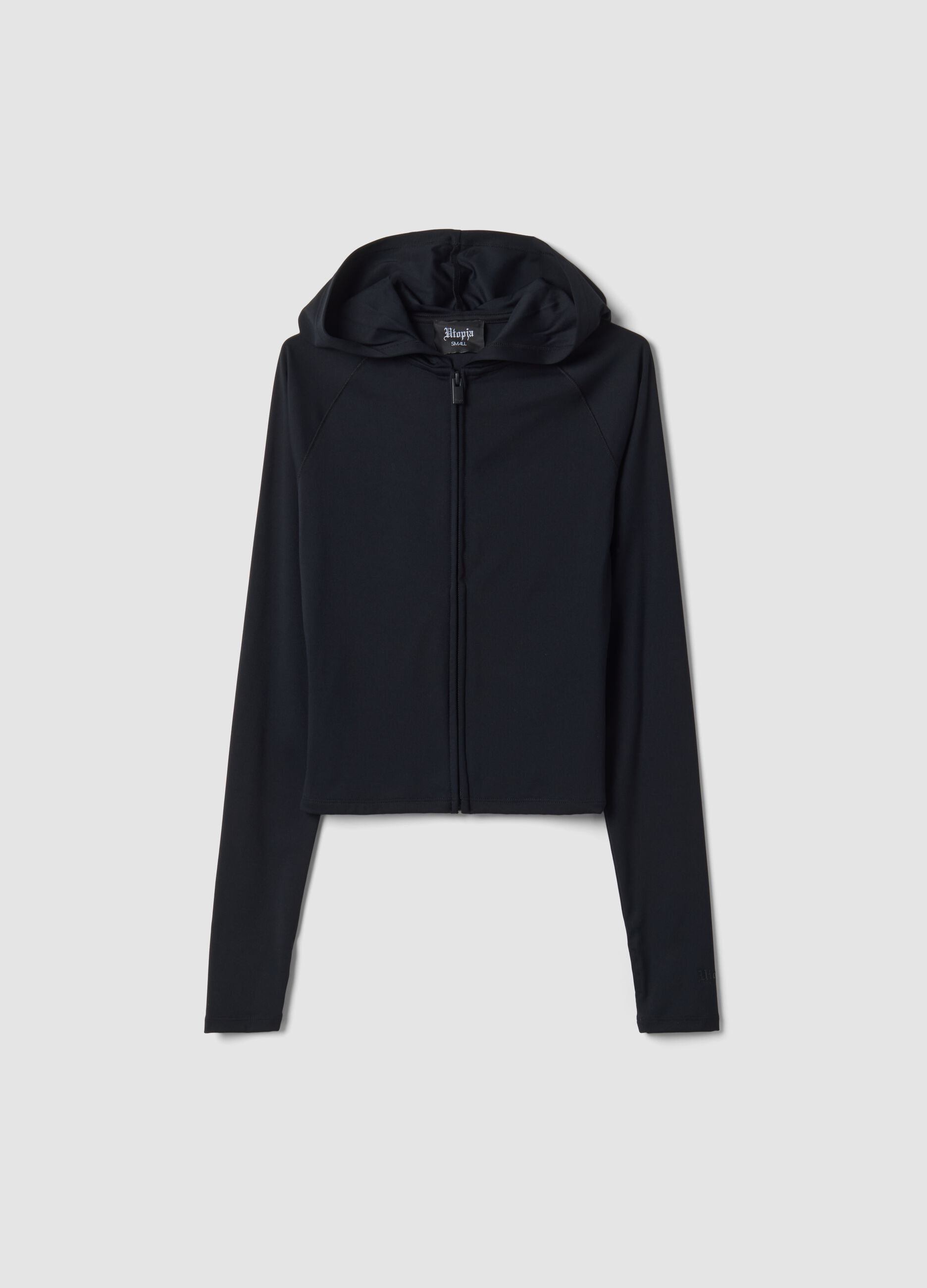 Full-Zip Yoga Hoodie Fitted Black