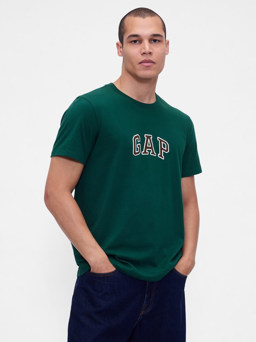 Short-sleeved green cotton T-shirt_0