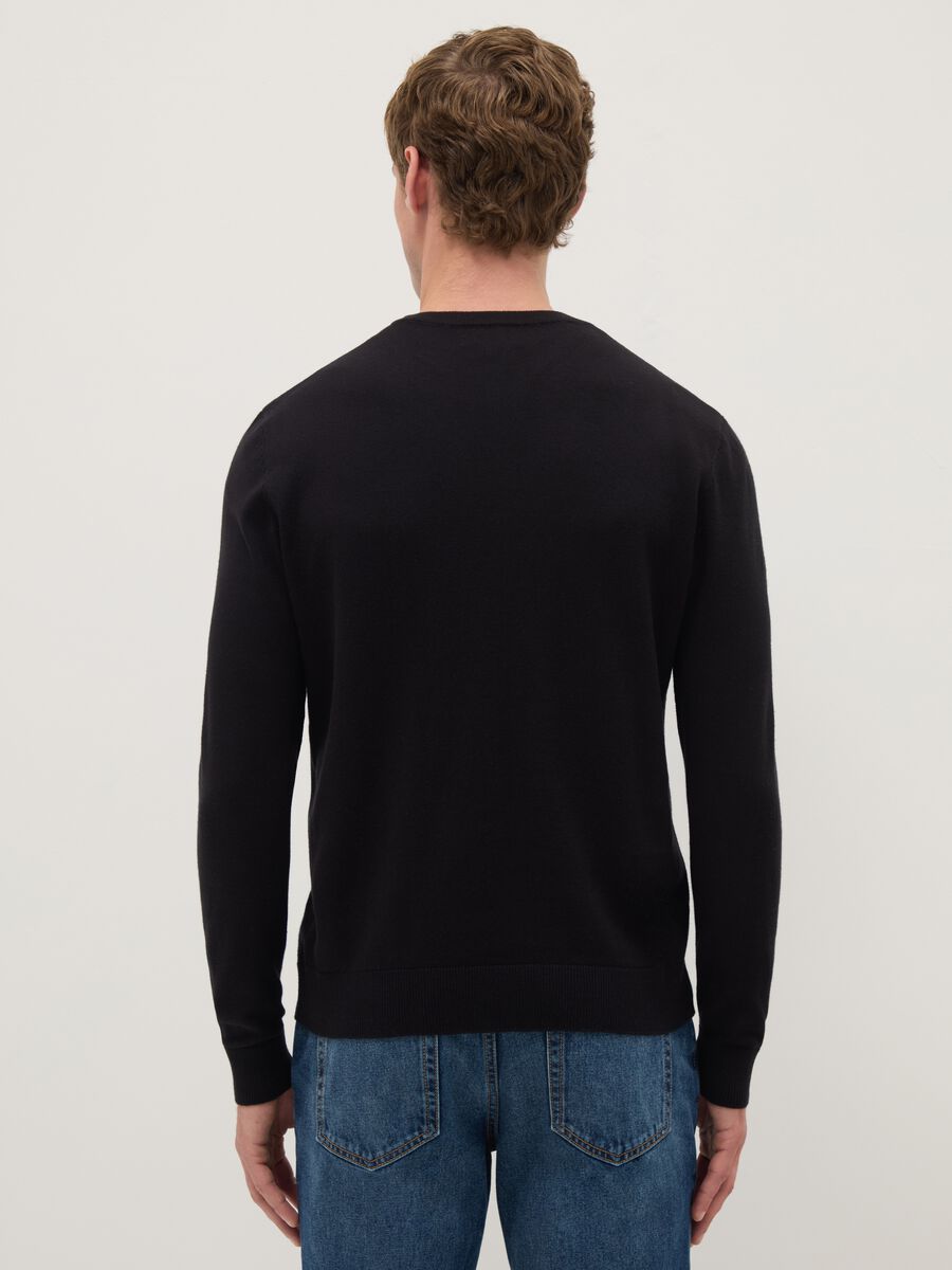Black crew neck pullover in cotton blend regular fit_2