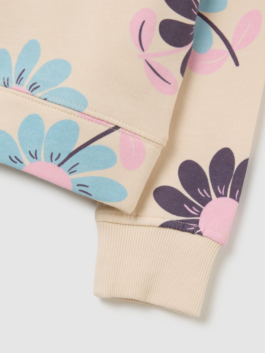 Girl's regular fit pink sweatshirt in pure cotton with floral print_3