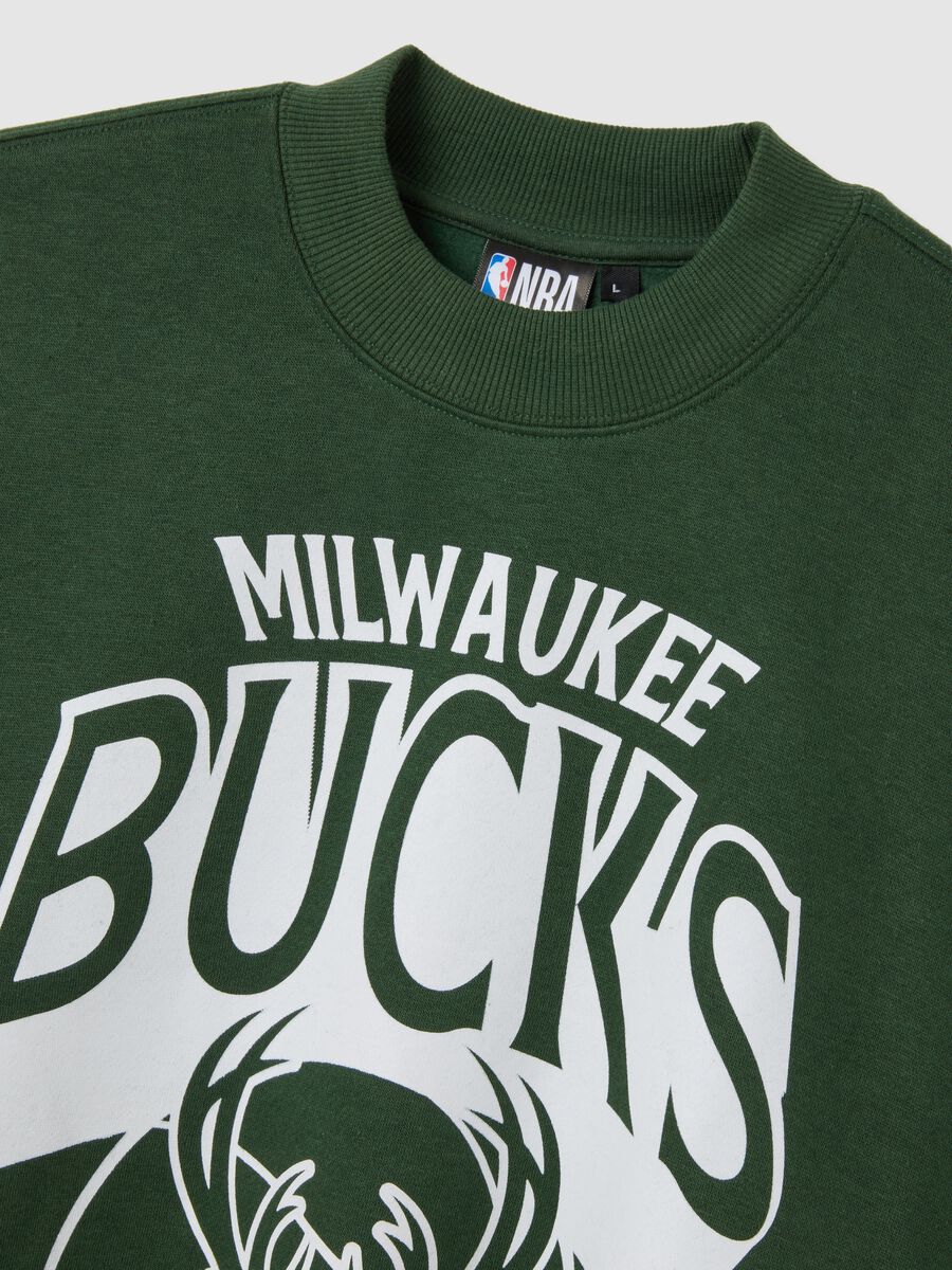 Green cotton blend sweatshirt with regular fit and Milwaukee Bucks print_5