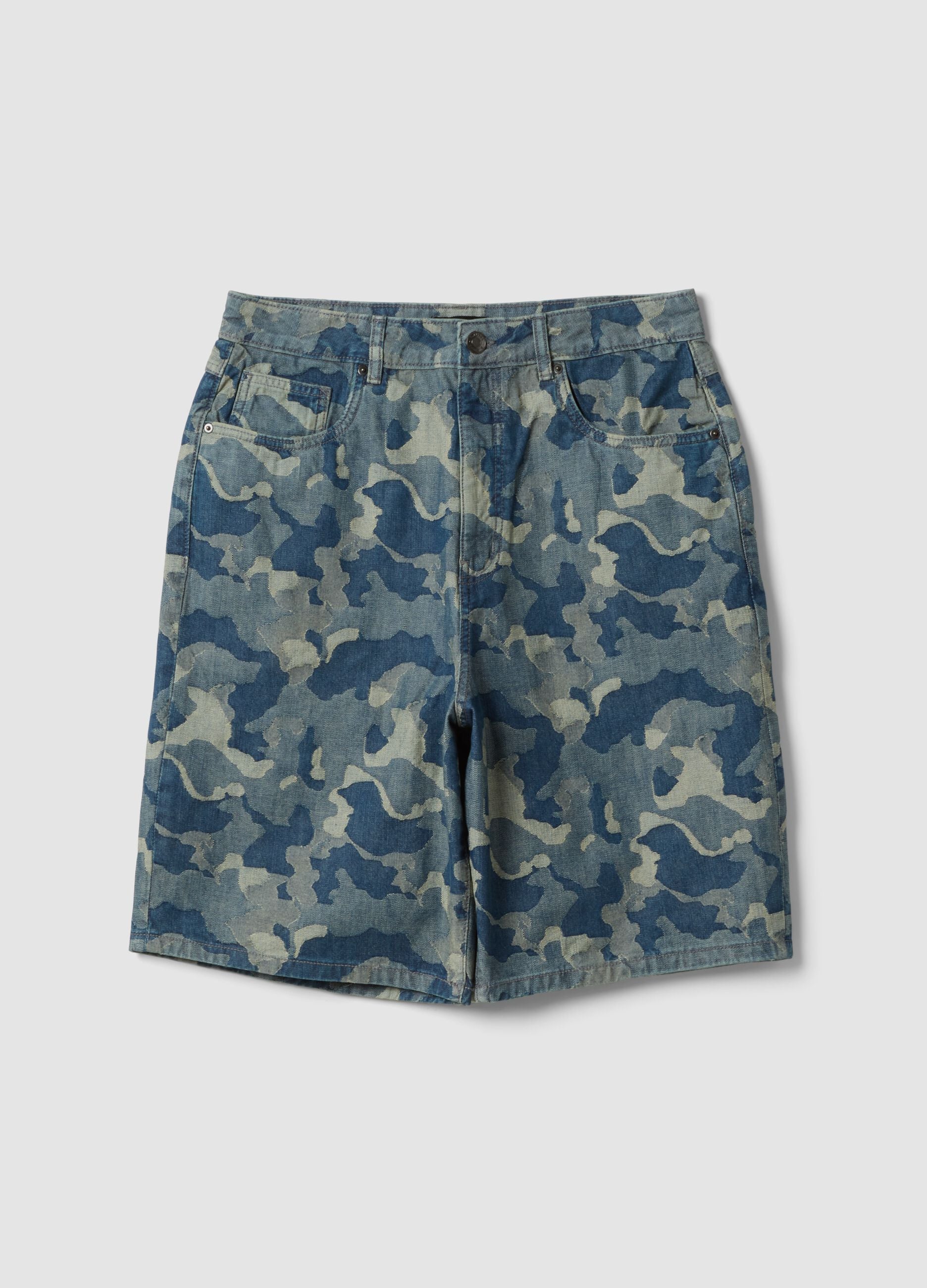 Blue pure cotton denim skater-fit shorts
