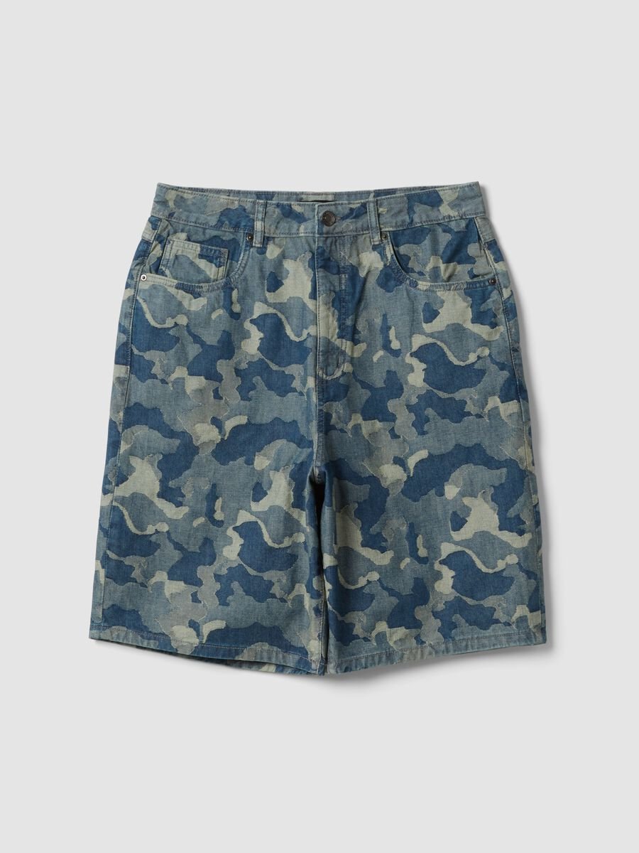 Blue pure cotton denim skater-fit shorts_4
