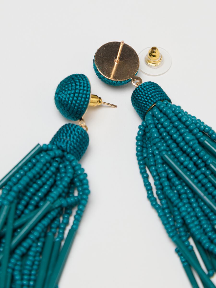 Pendant earrings with beaded fringing_2