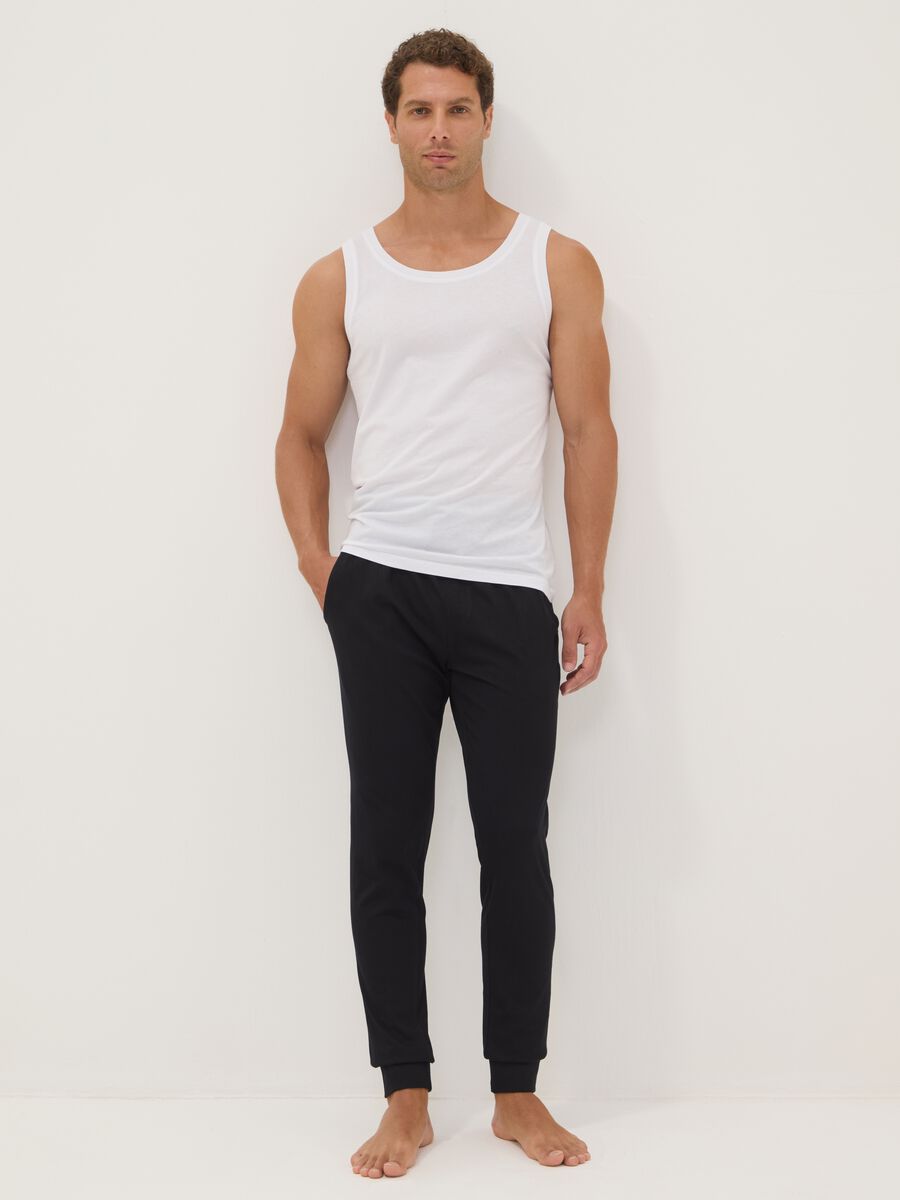 Pantaloni pigiama blu in cotone organico con vita elasticizzata_0