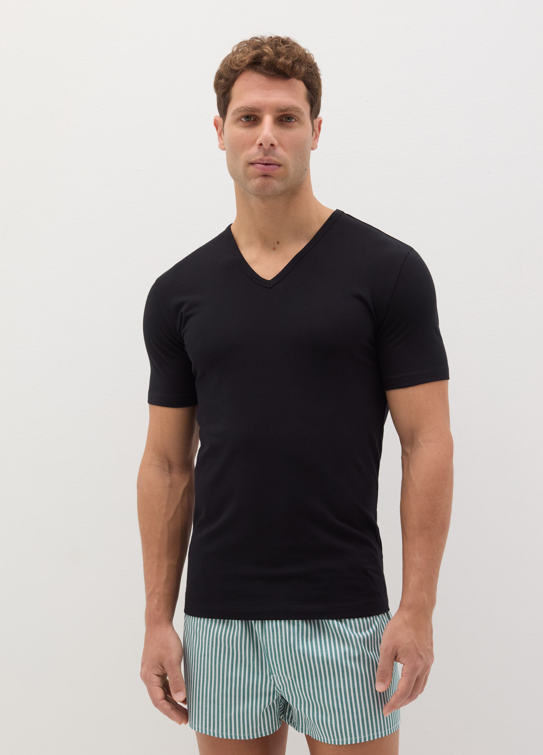 Two-pack organic cotton undershirts with V neck