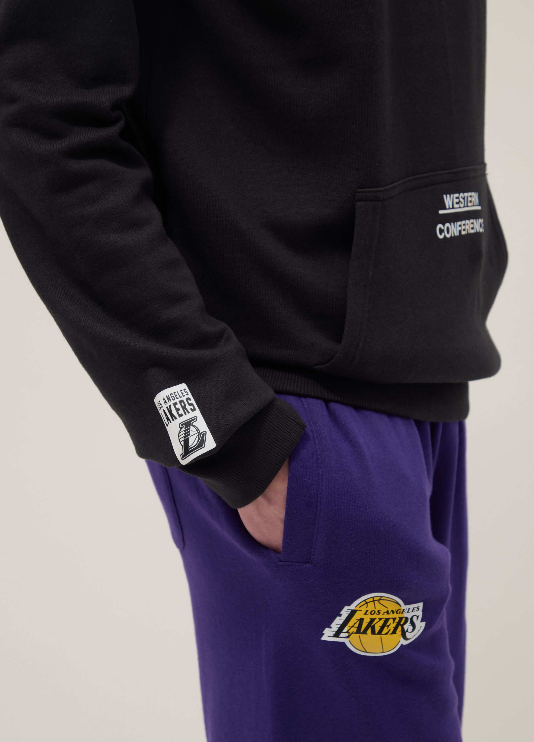 Black cotton-blend hoodie with NBA print