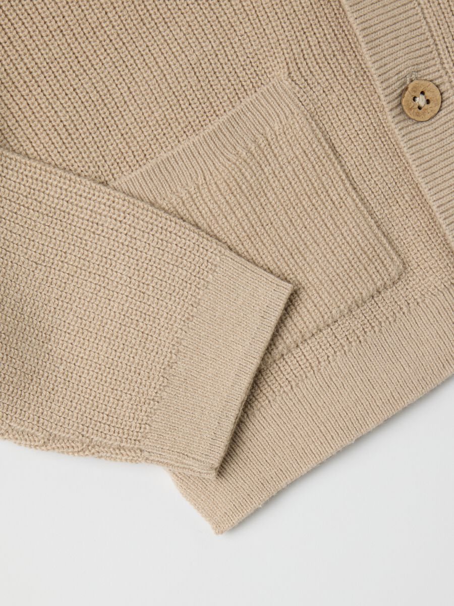 Beige Cotton Blend Children's Cardigan_3