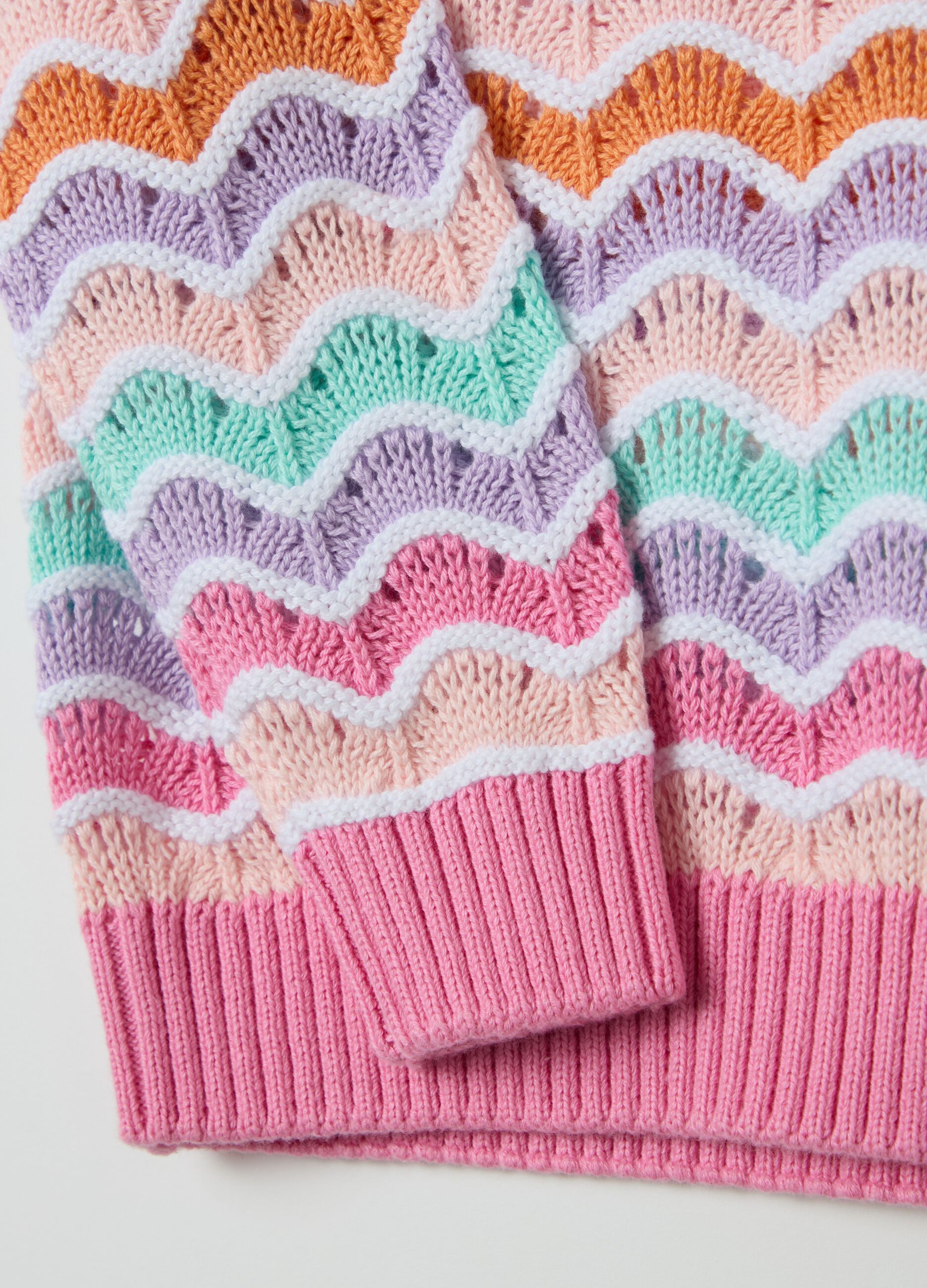Cotton pullover with openwork design