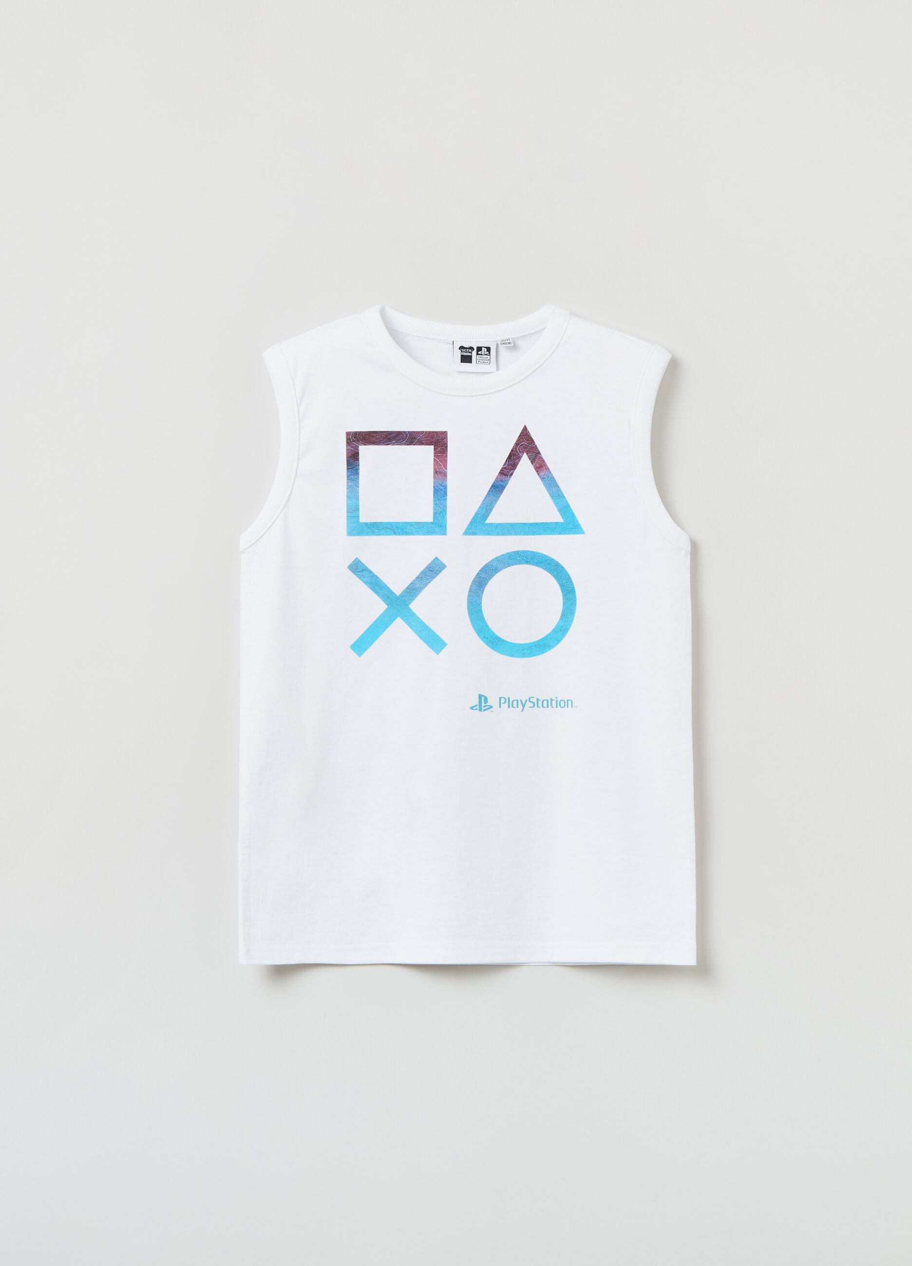 Cotton racerback vest with Sony PlayStation print