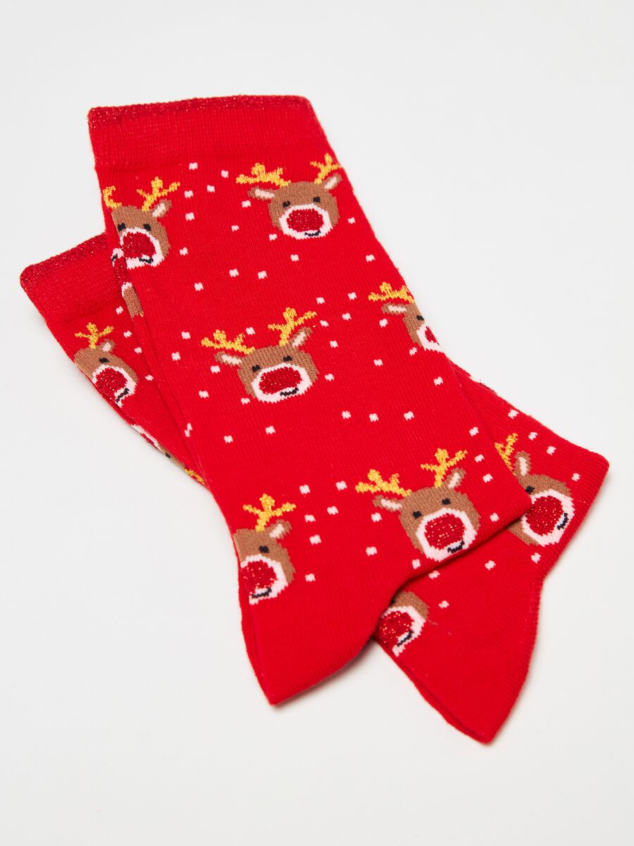 Calze corte con renna Rudolph jacquard_2