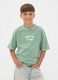 Green oversized pure cotton T-shirt with "Streets are my court" slogan for boys_0