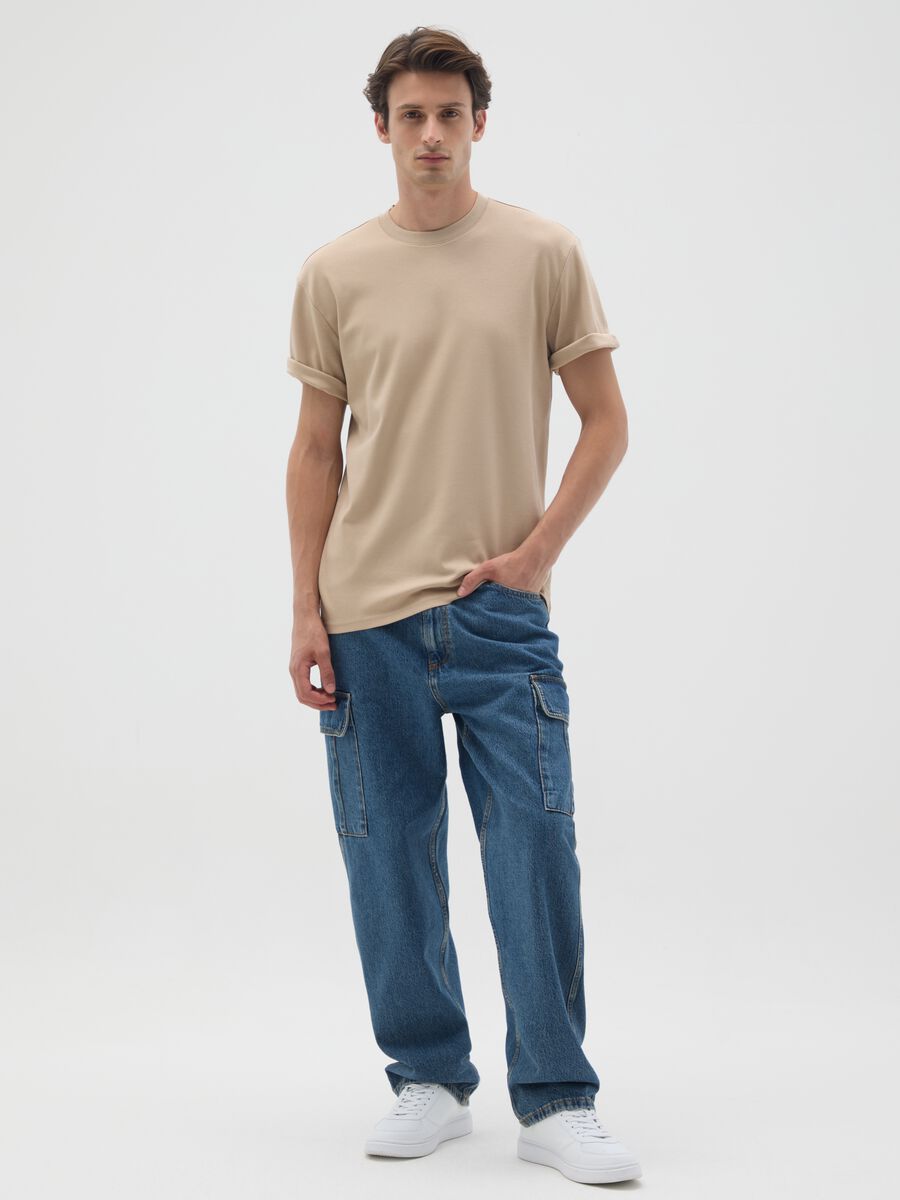 Beige Pure Cotton Relaxed Fit T-Shirt_1