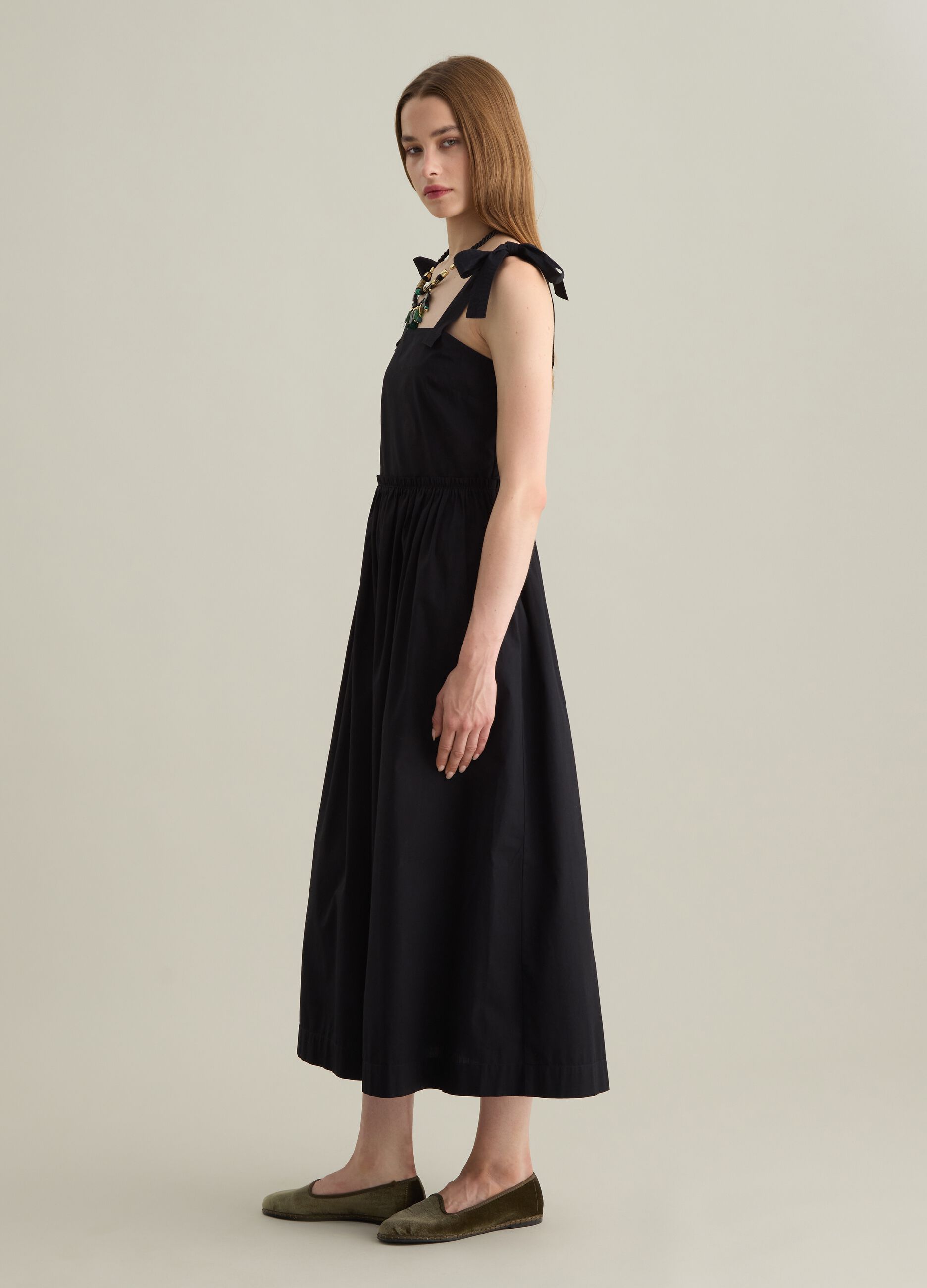Women's long dress in pure black cotton