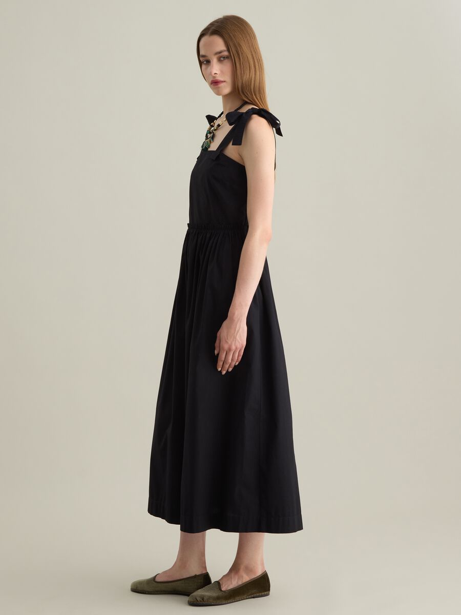 Women's long dress in pure black cotton_1