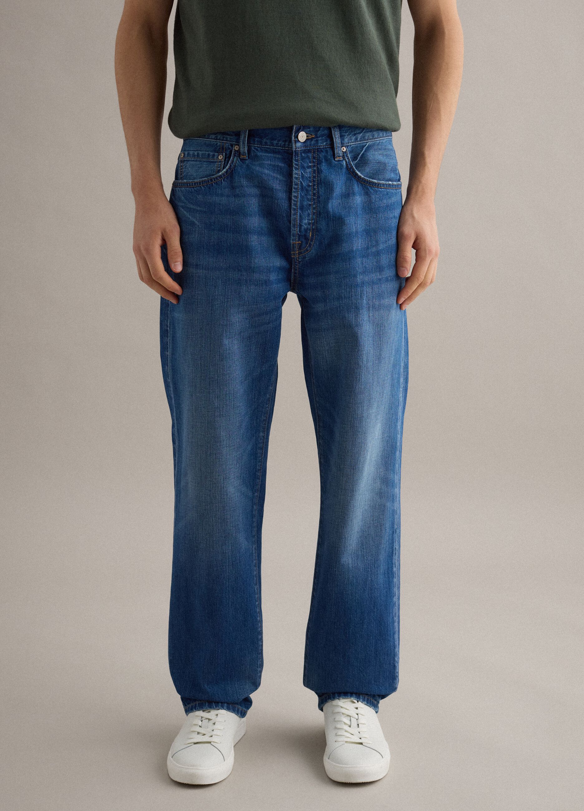 Jeans in misto cotone denim e lino blu regular fit