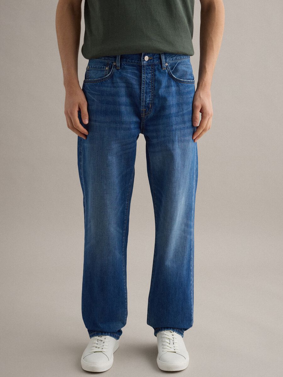 Jeans in misto cotone denim e lino blu regular fit_2
