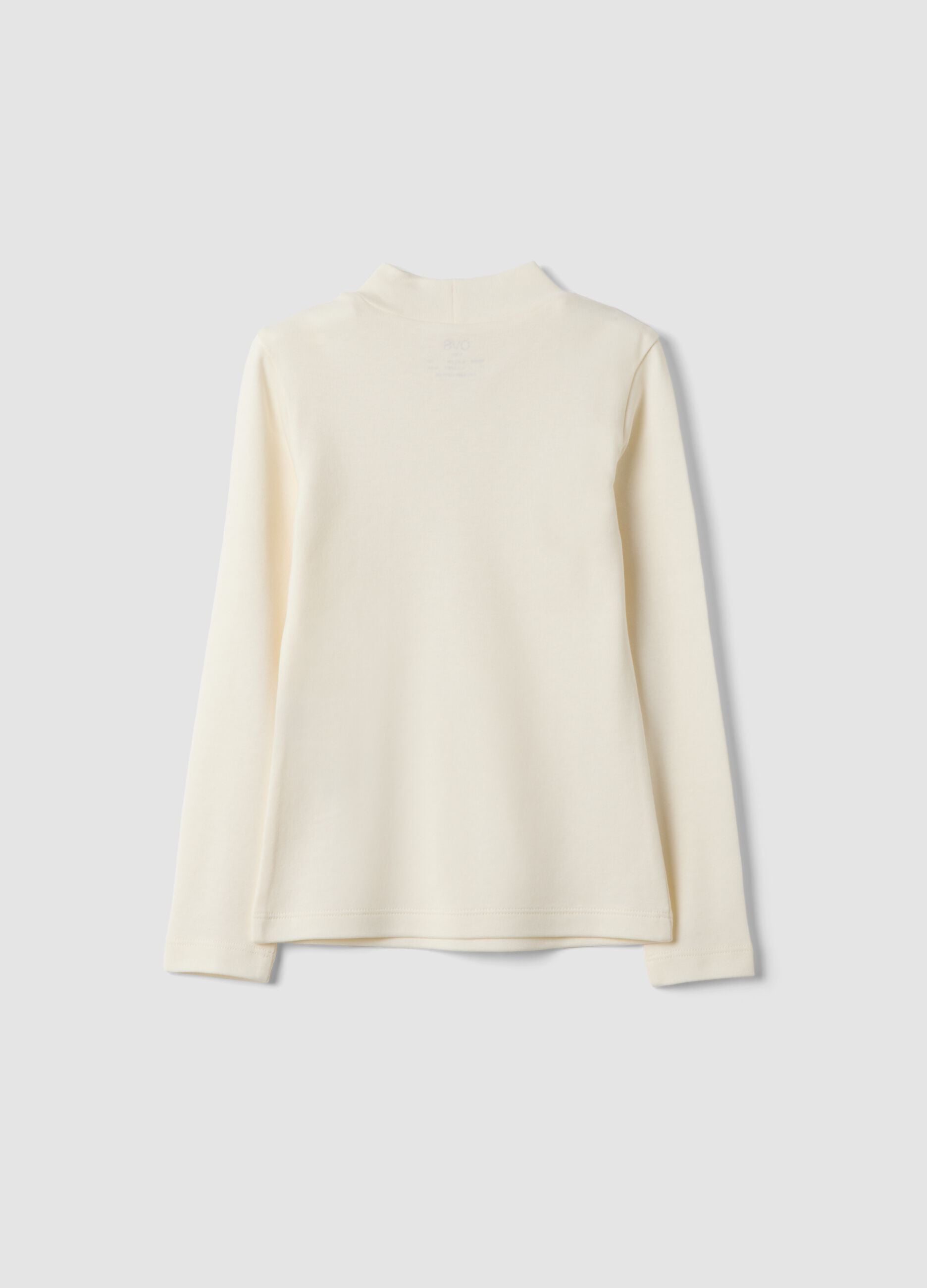 White pure organic cotton T-shirt with raised neck