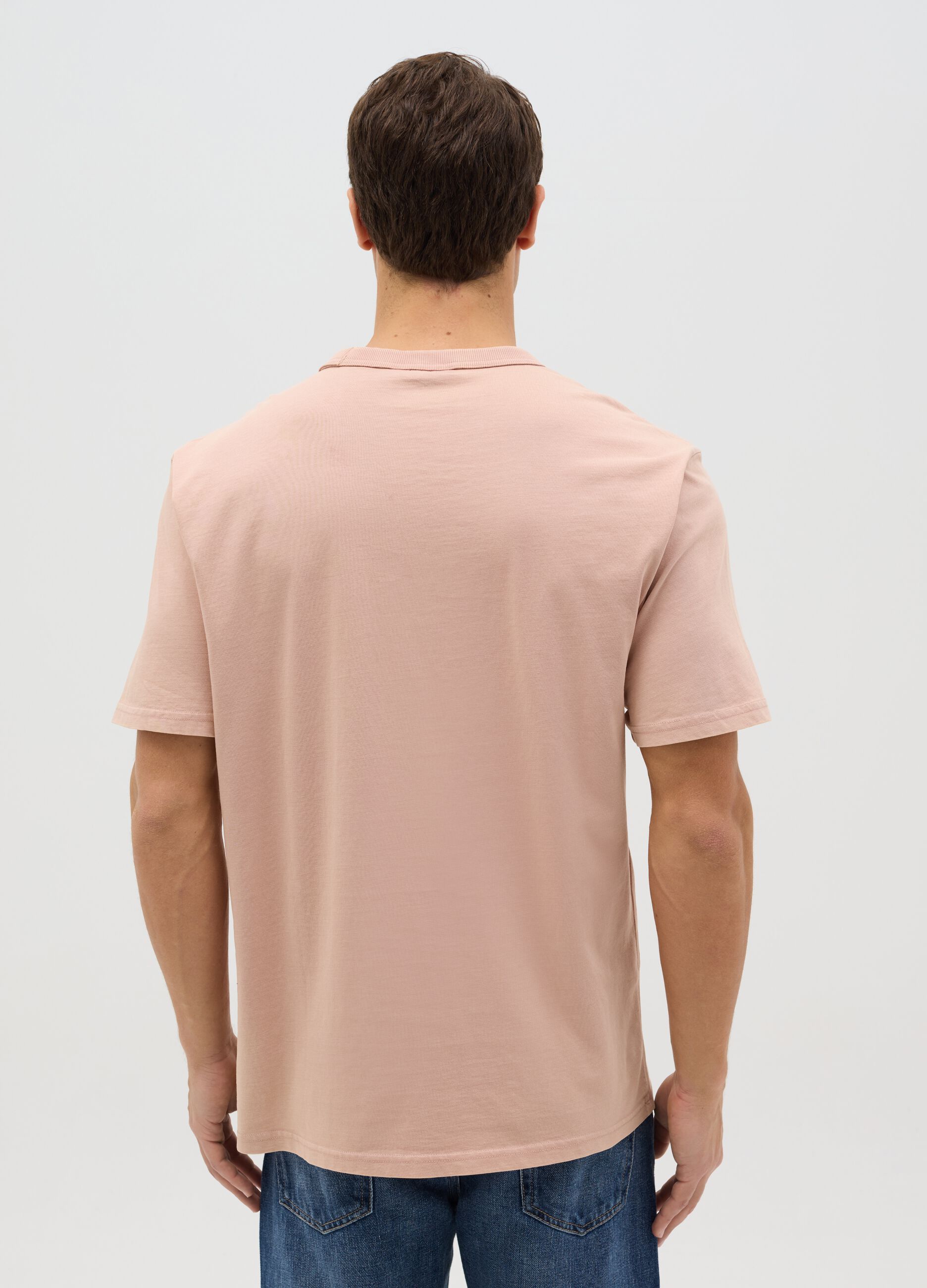 Pink short-sleeve cotton T-shirt