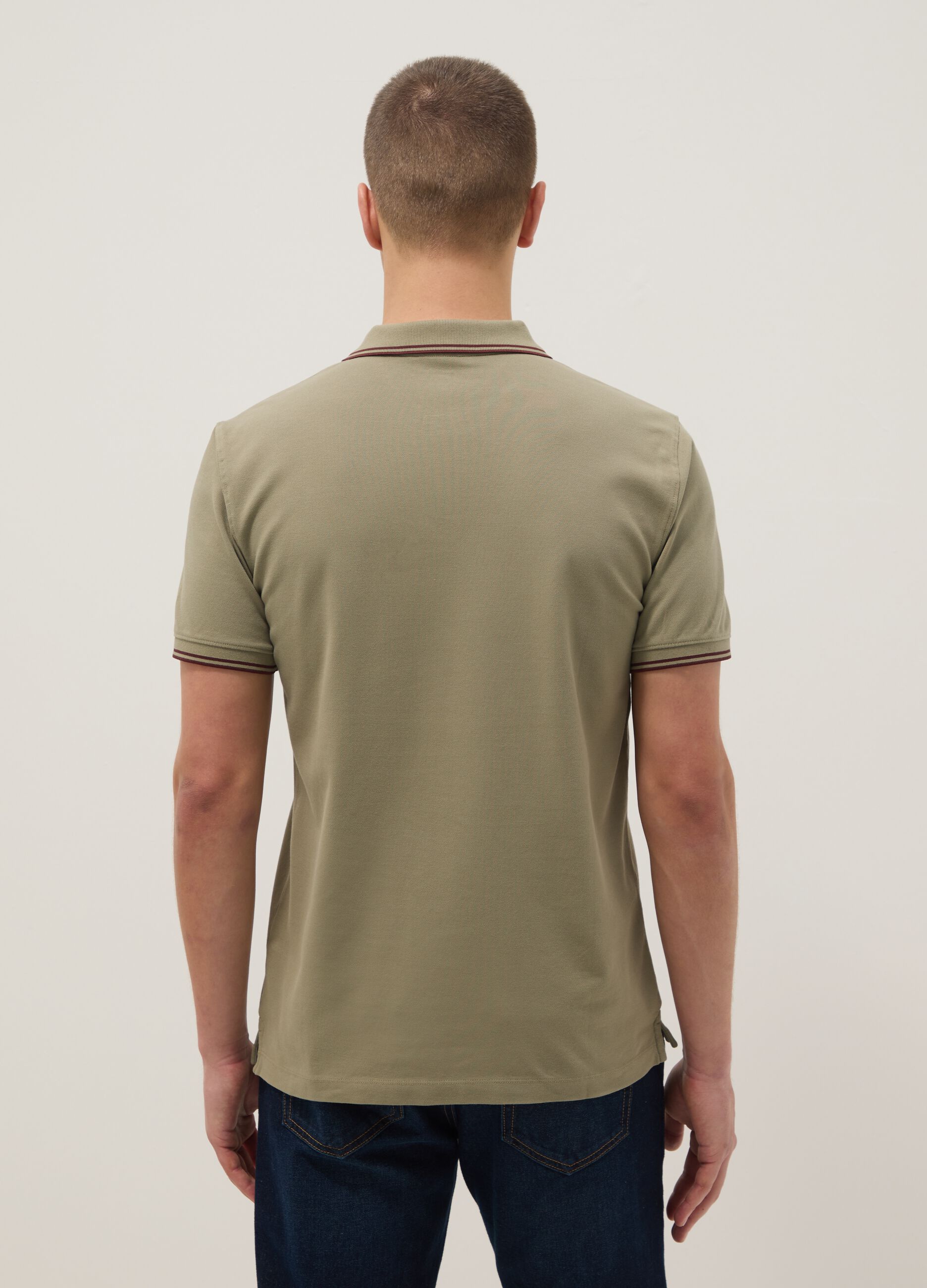 Green stretch cotton polo shirt, regular fit