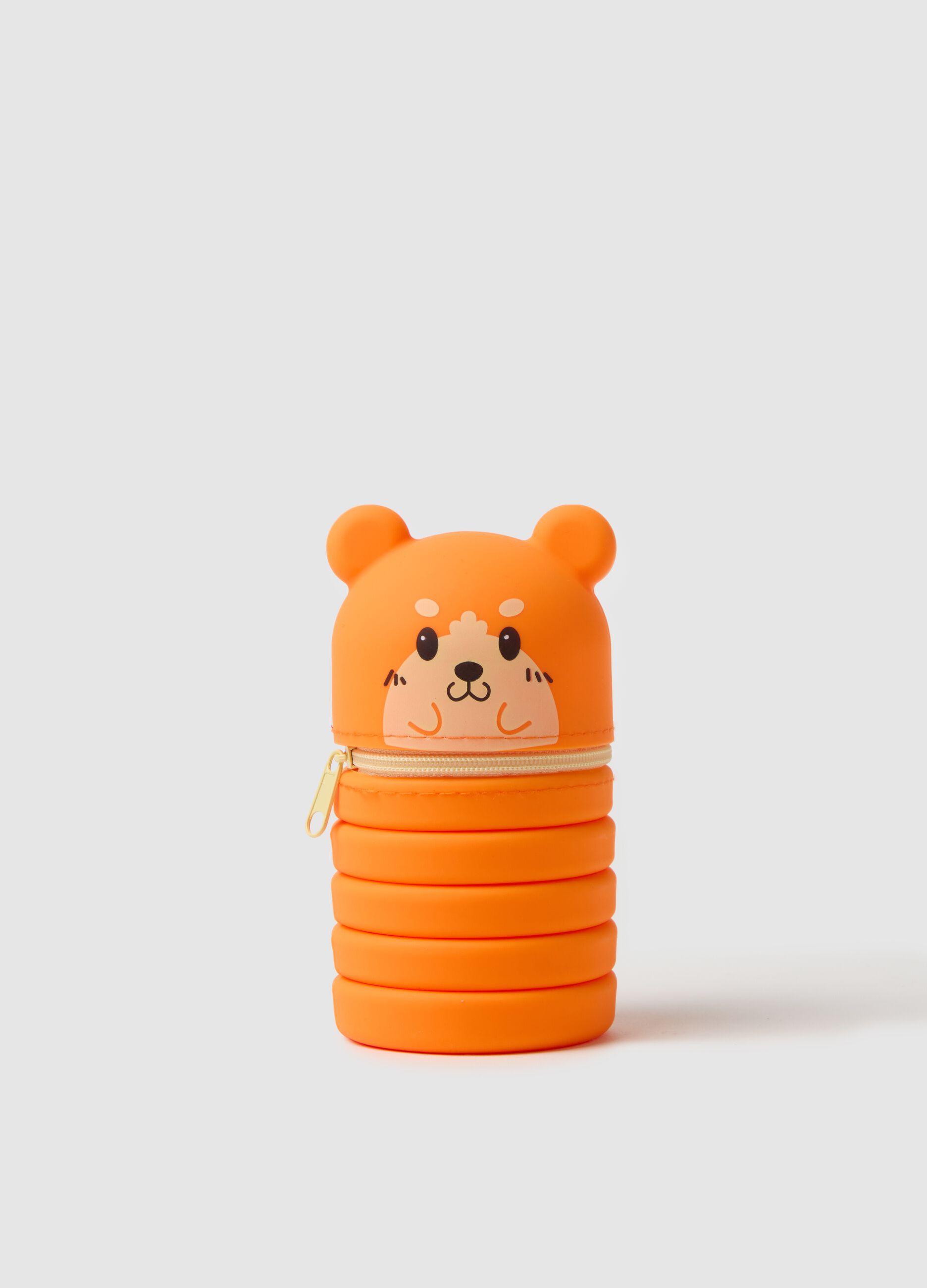 Orange silicone bear-shaped pencil holder for girls