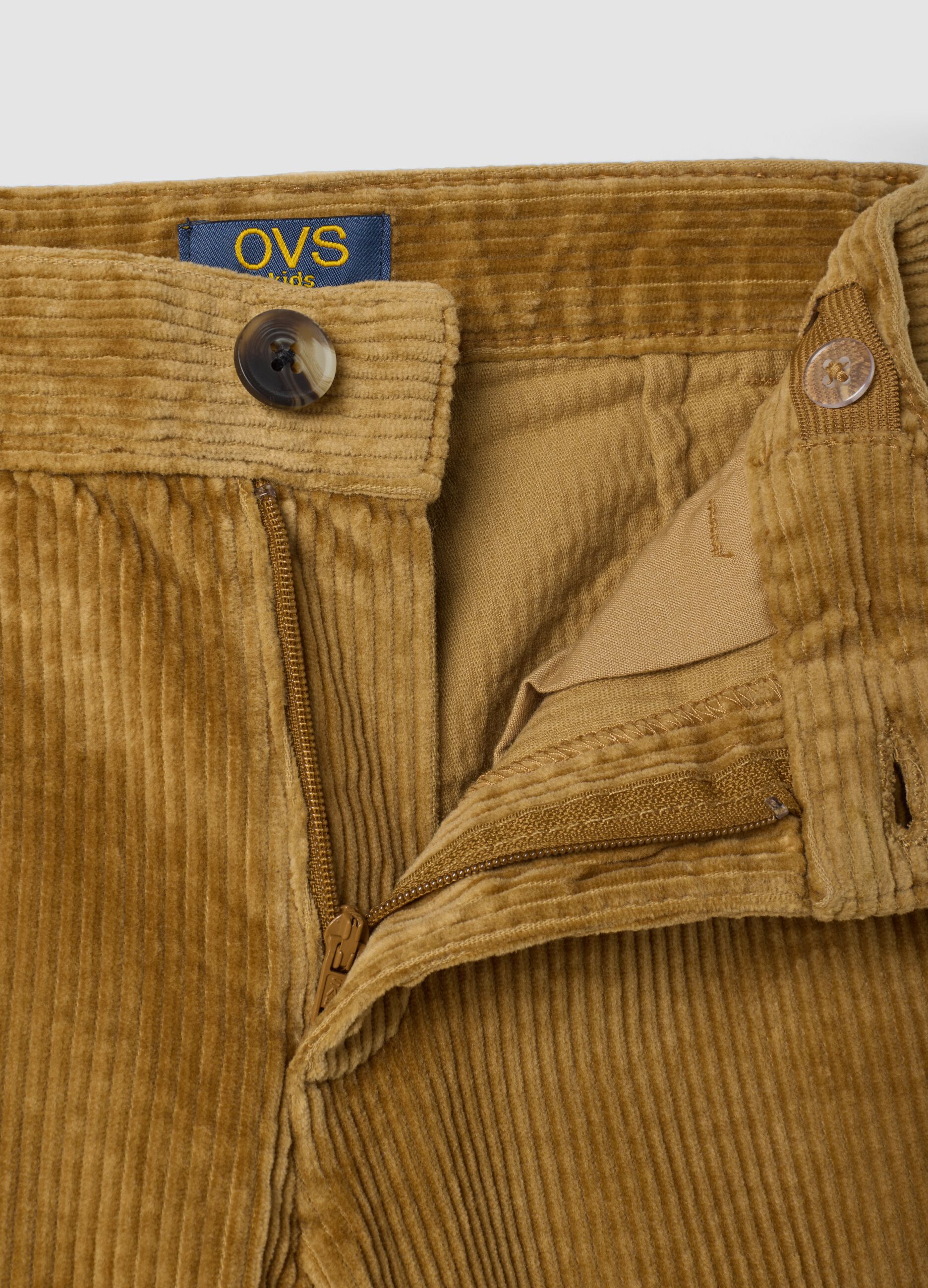 Pantaloni chino gialli in cotone elasticizzato a coste regular fit
