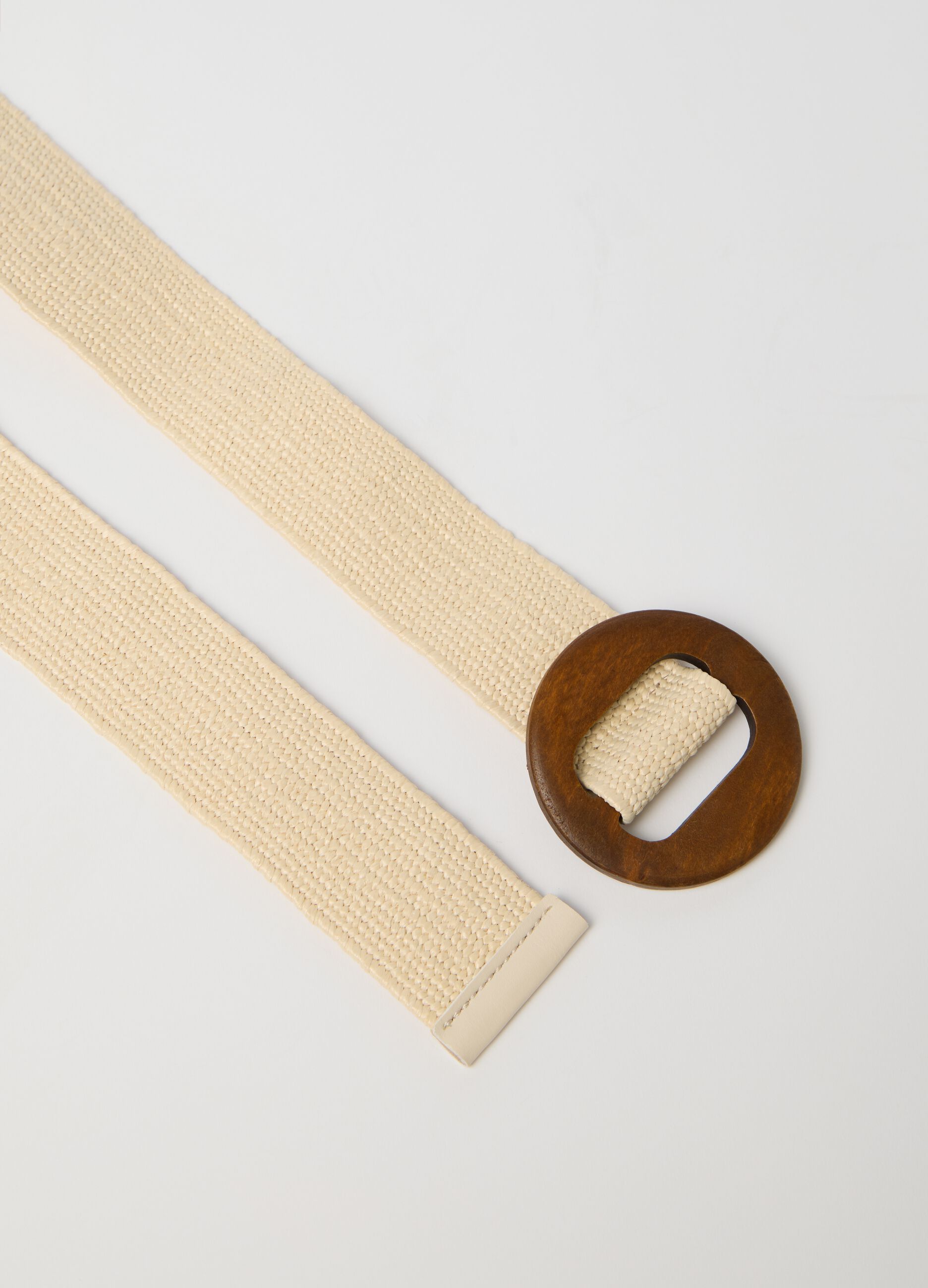 Beige belt with wooden buckle