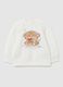 Regular fit white stretch cotton girls' sweatshirt with teddy bears_0
