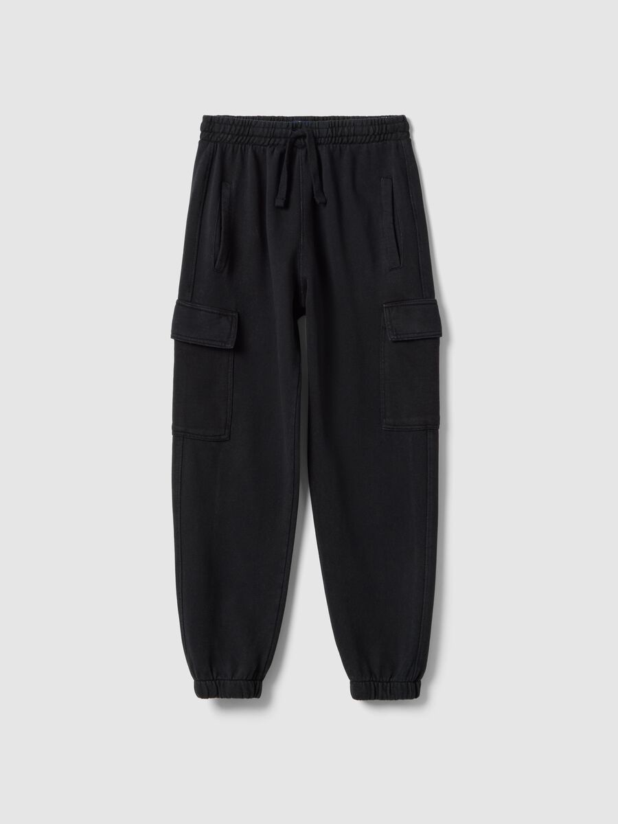 Boys' Regular Fit Black Cotton Blend Cargo Jogger Trousers_0