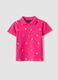 Girls' regular fit pure cotton pink polo with embroidered flowers_3