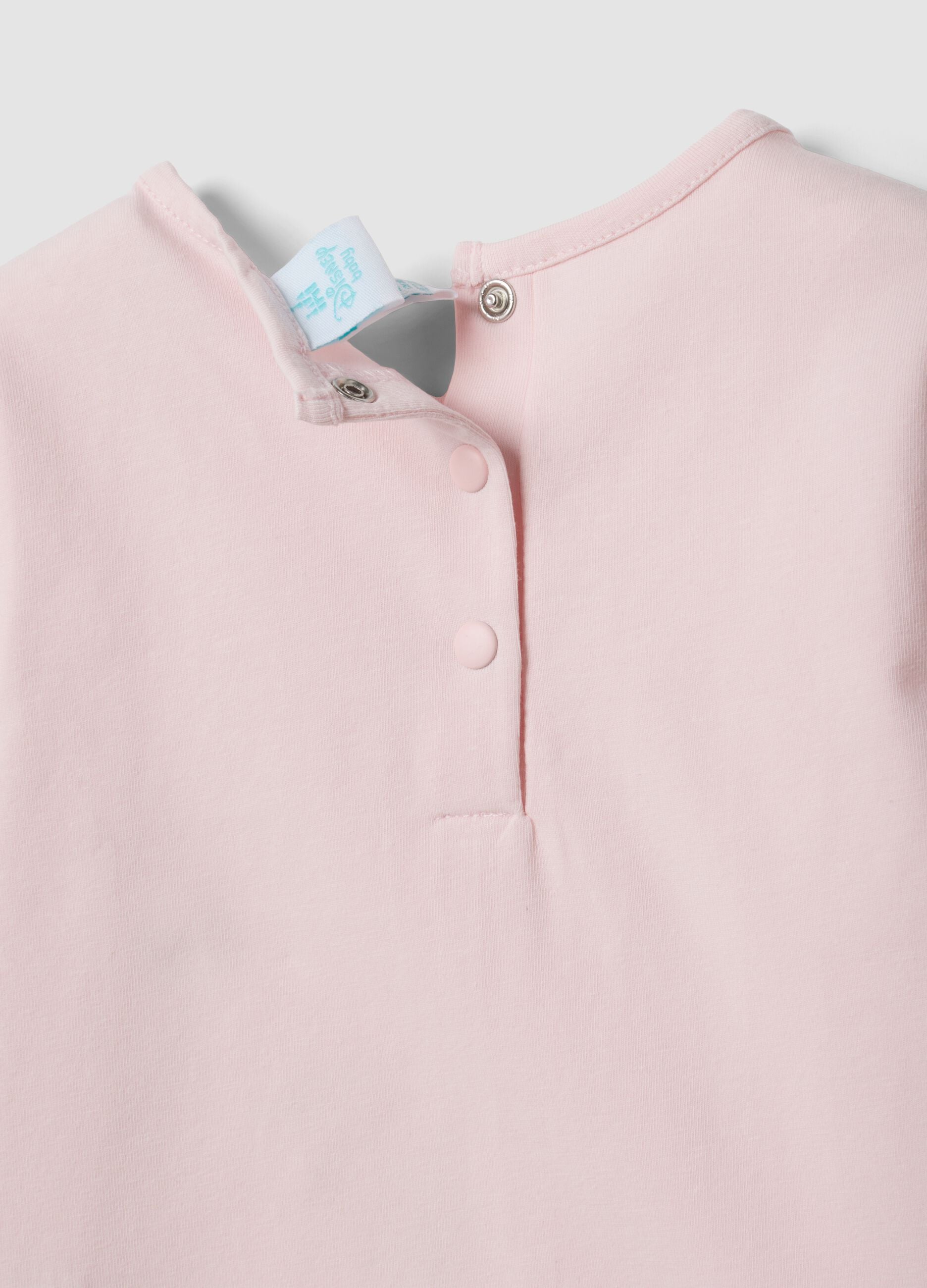 Maglietta rosa in cotone organico elasticizzato con stampe Minnie per bimba