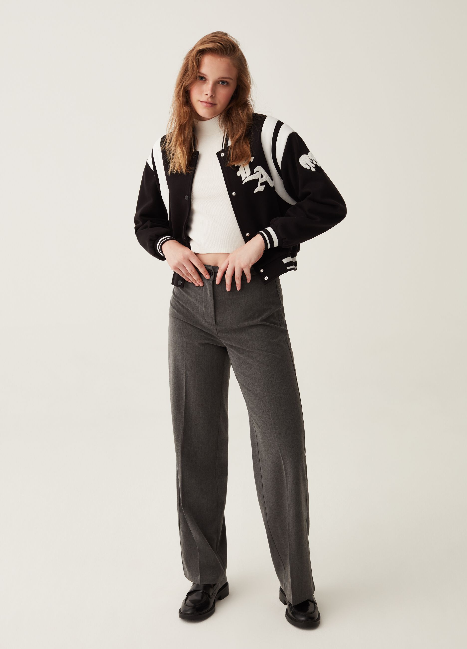 Pantaloni wide leg a vita alta_0