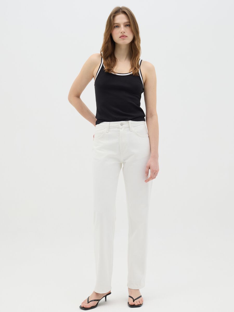 Black cotton vest with white trim_1