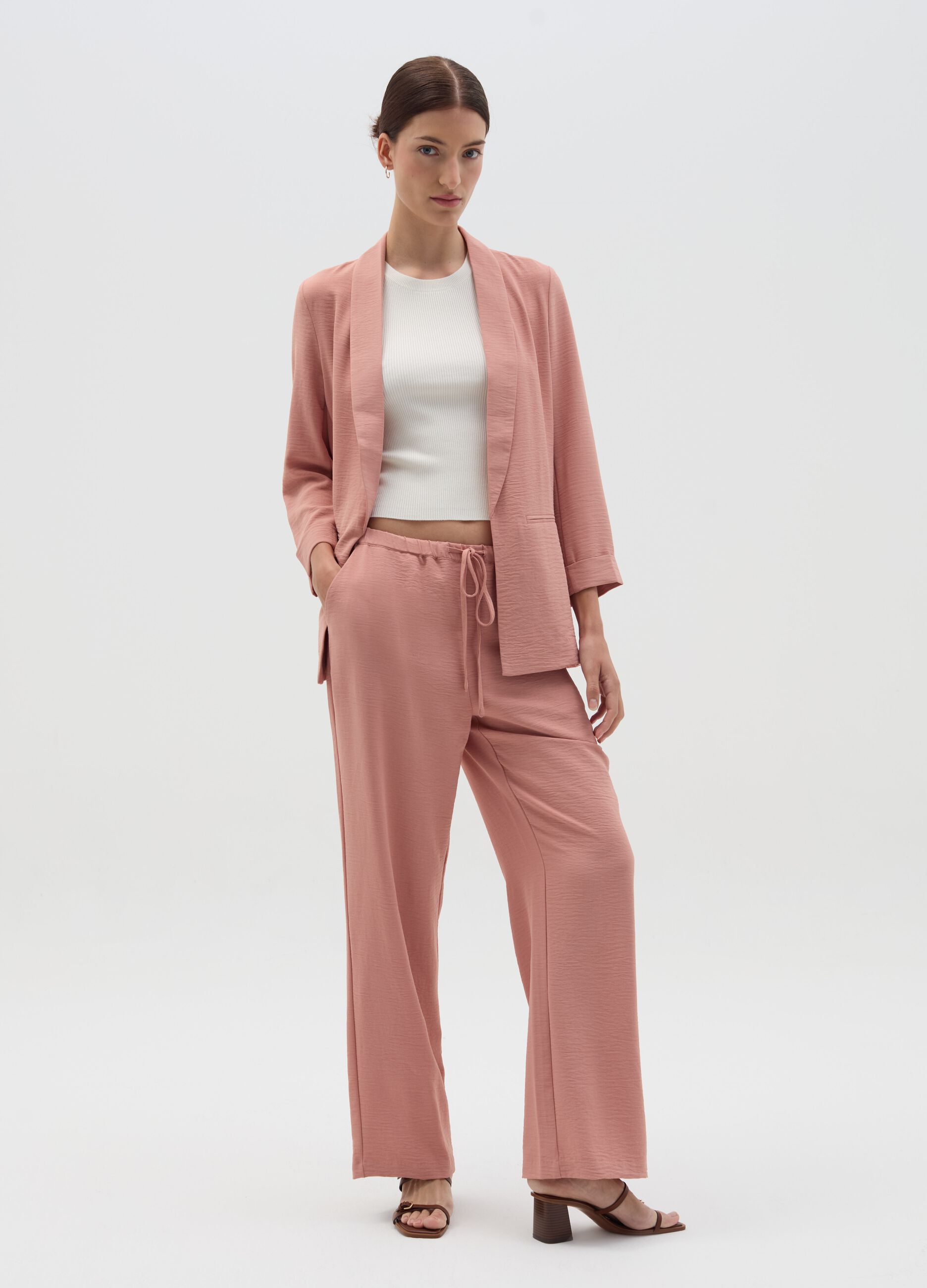 Blazer fluido aperto effetto crinkle
