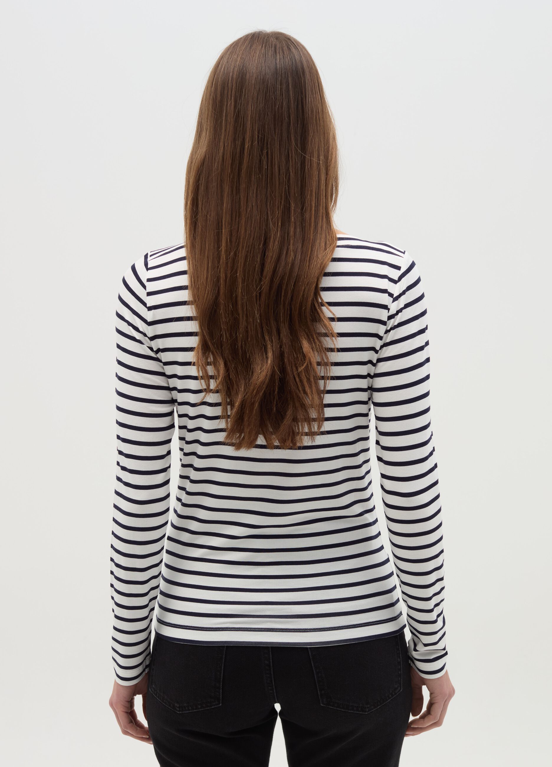 Striped T-shirt with boat neck