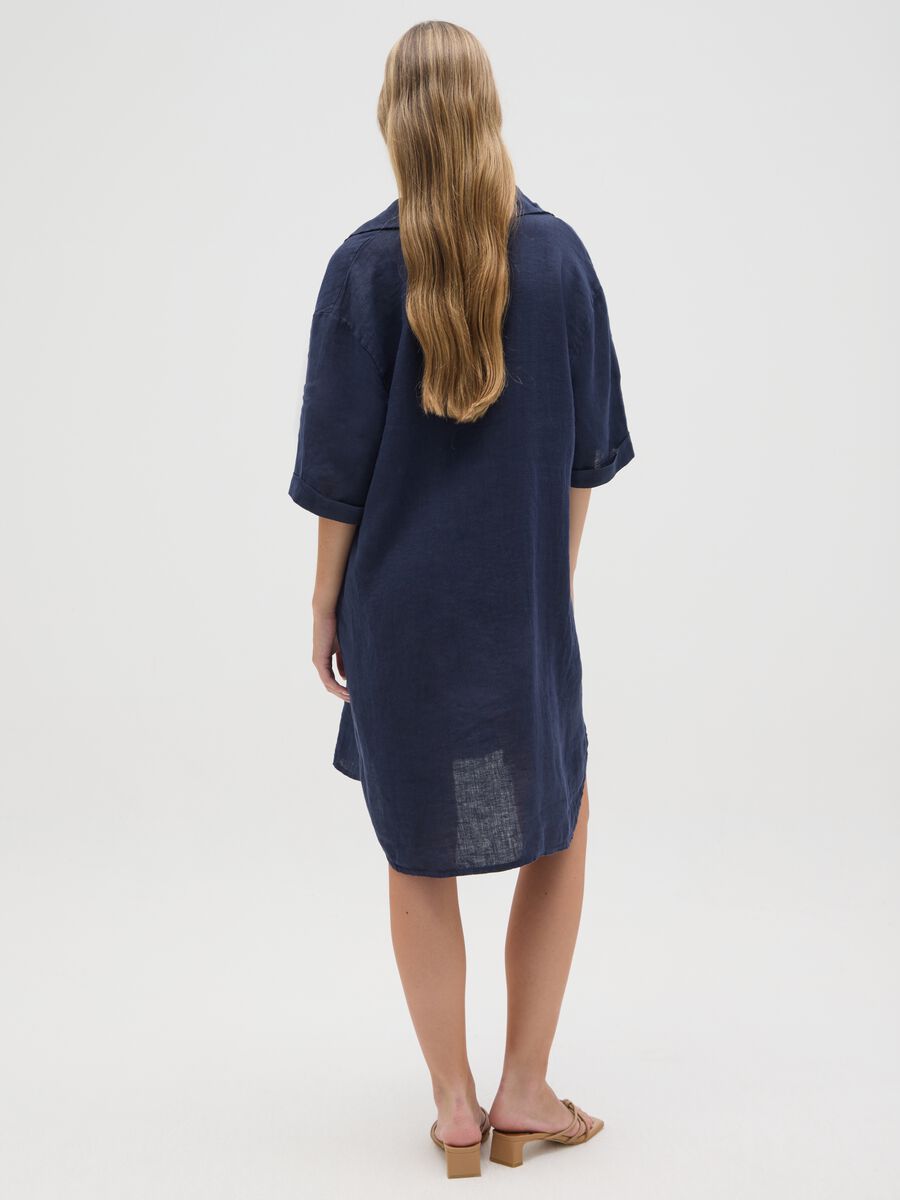 Women's Blue Linen Dress Regular Fit_2