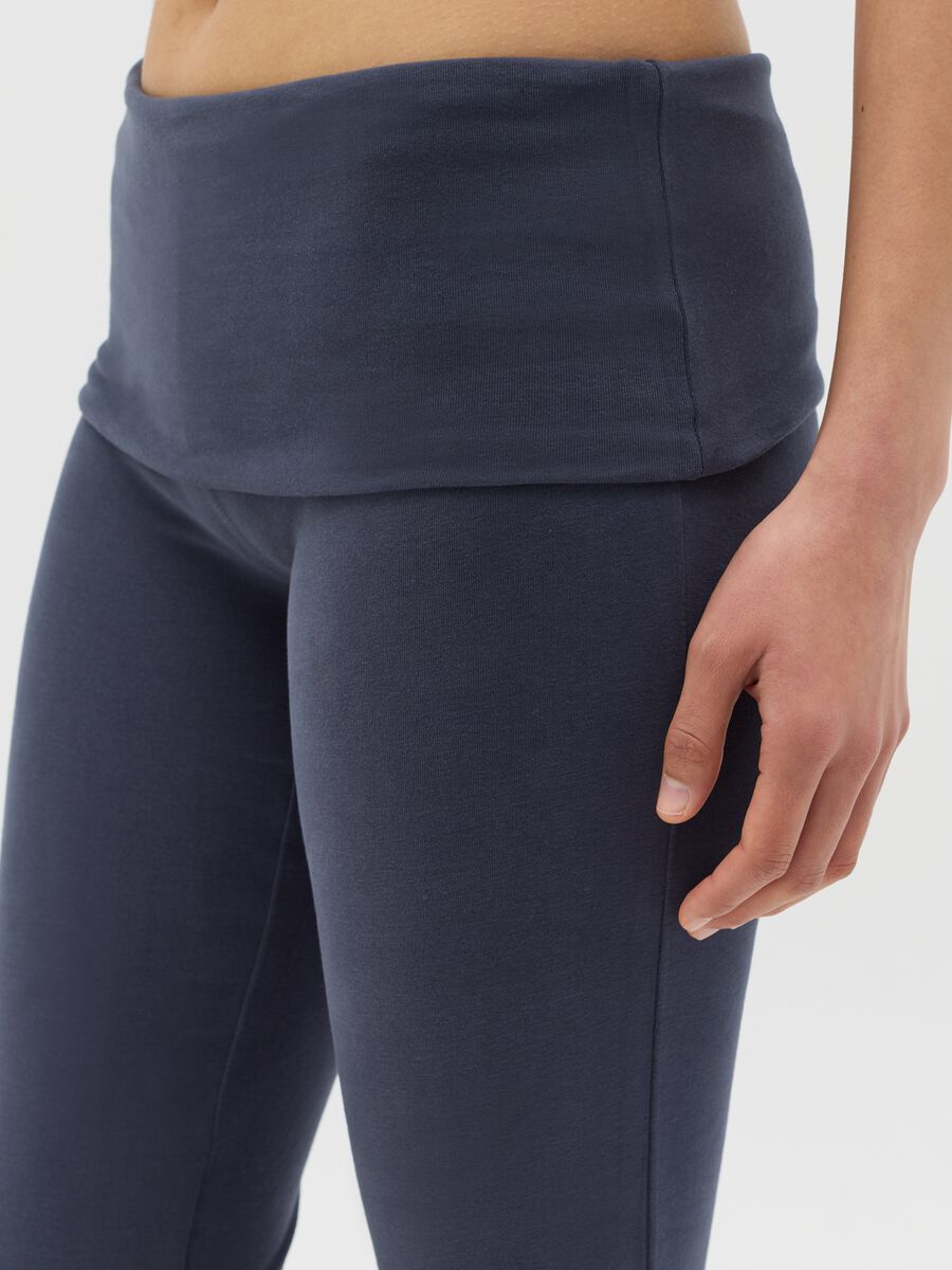 Blue flare-fit leggings with striped fold at the waist_2