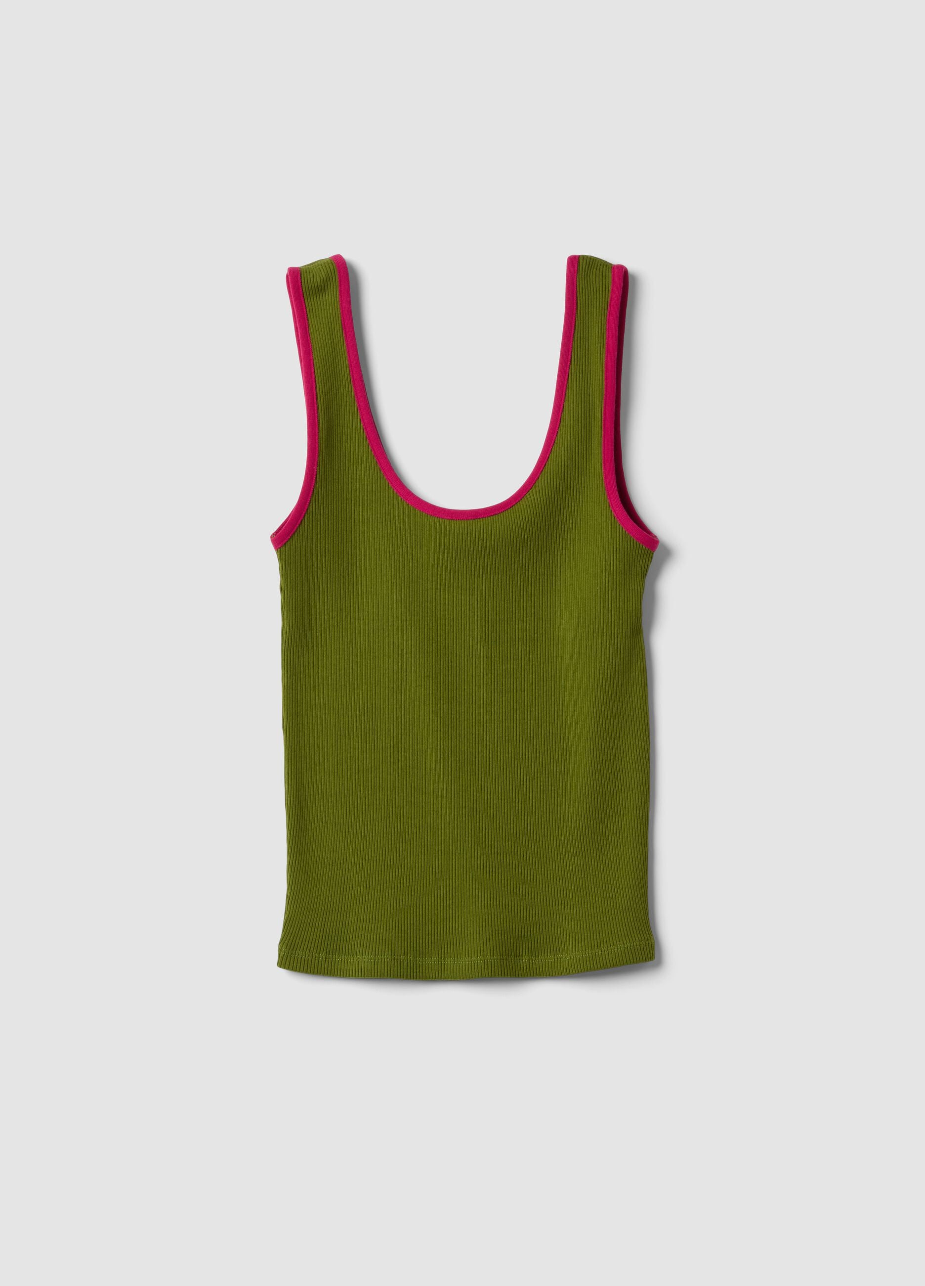 Green pure cotton ribbed tank top