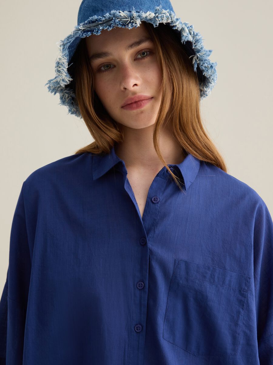 Oversized blue pure cotton women's shirt_1