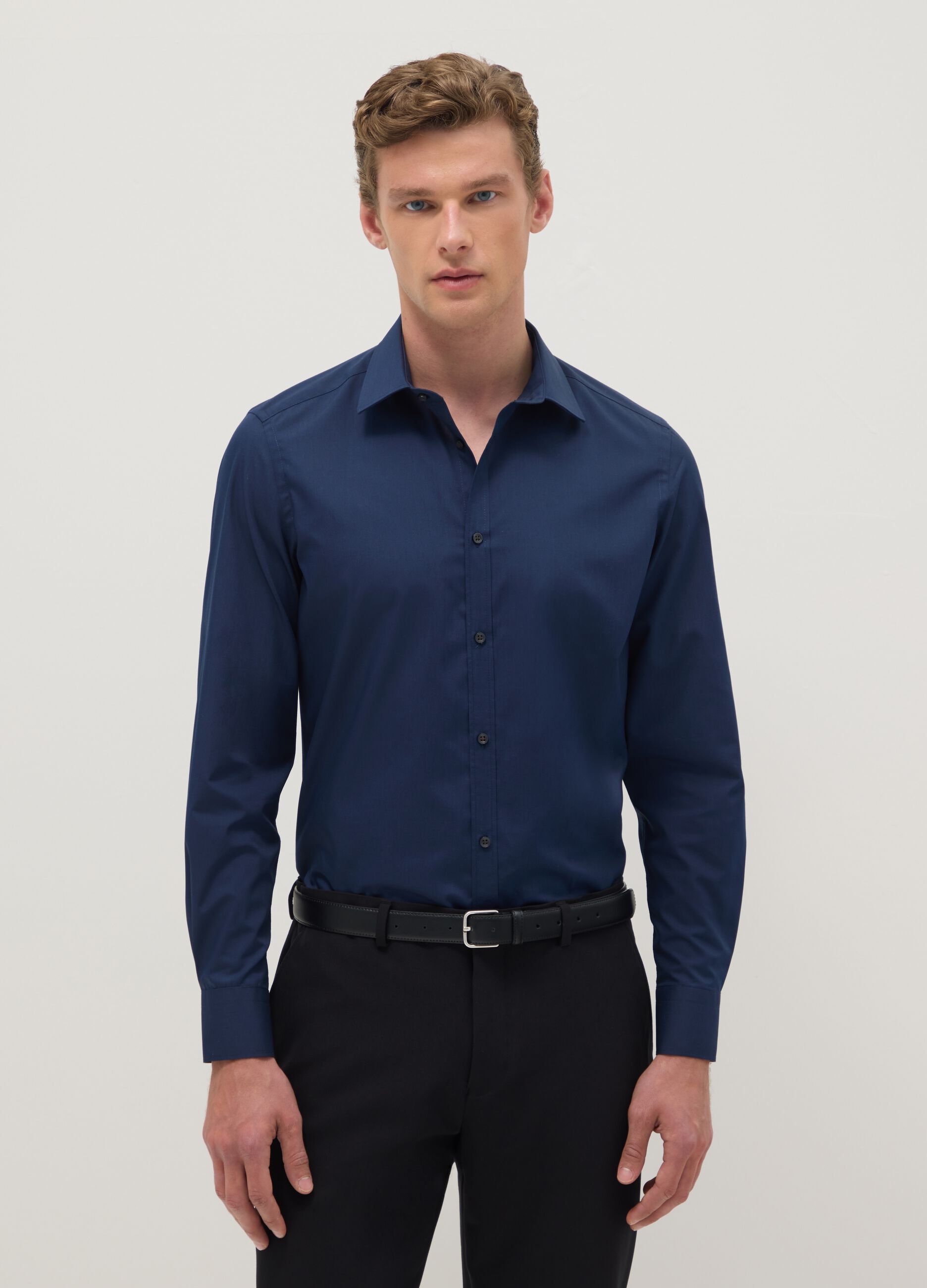 Blue Slim Fit Shirt with Classic Collar