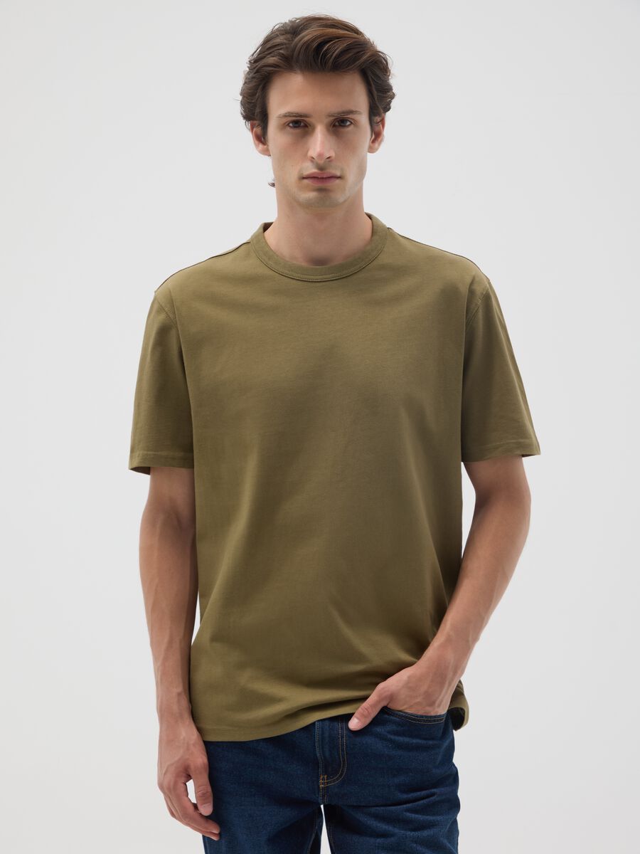 Brown pure cotton regular fit T-shirt_0