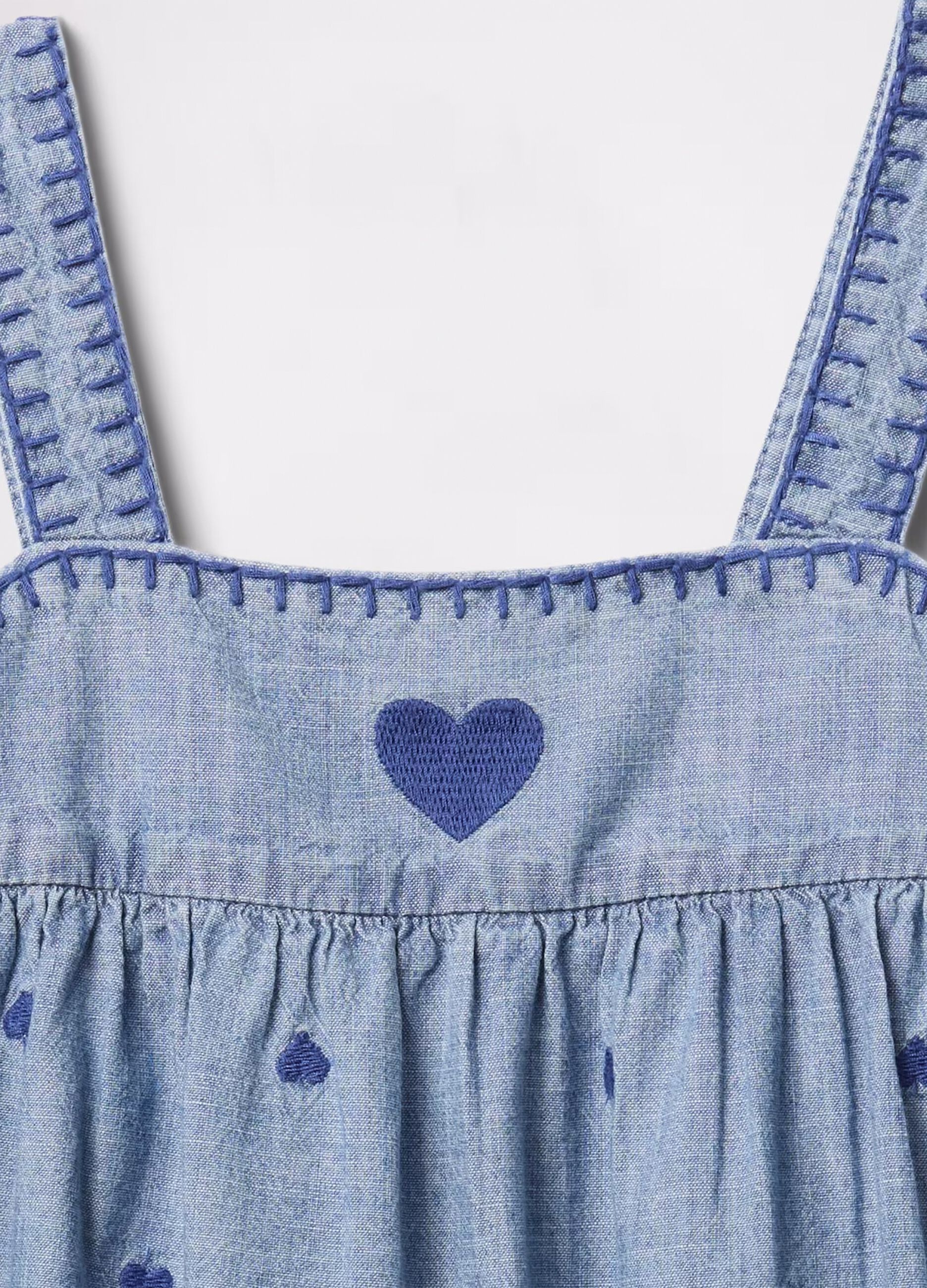 Chambray set with hearts embroidery