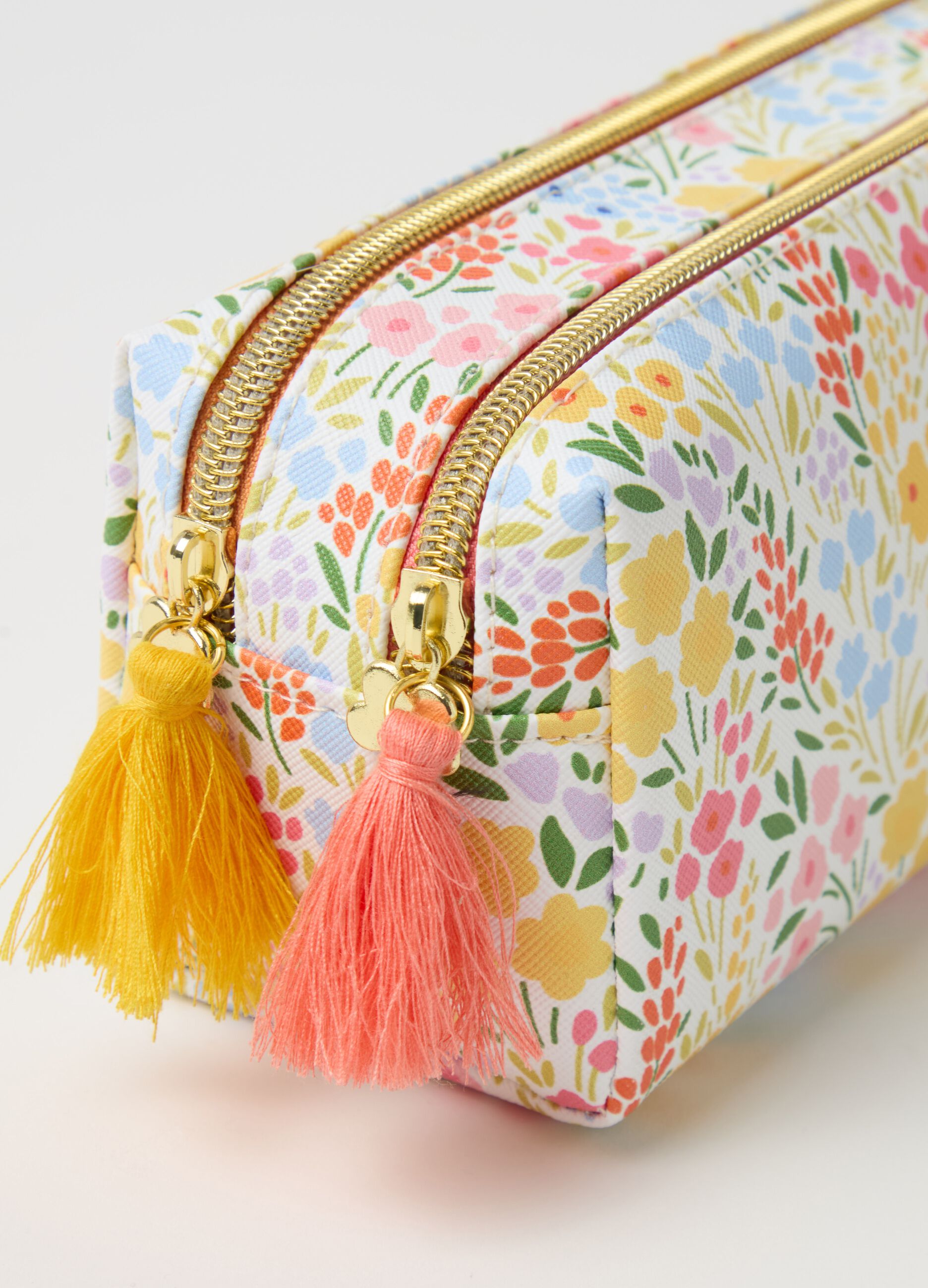 Astuccio floreale con doppia zip
