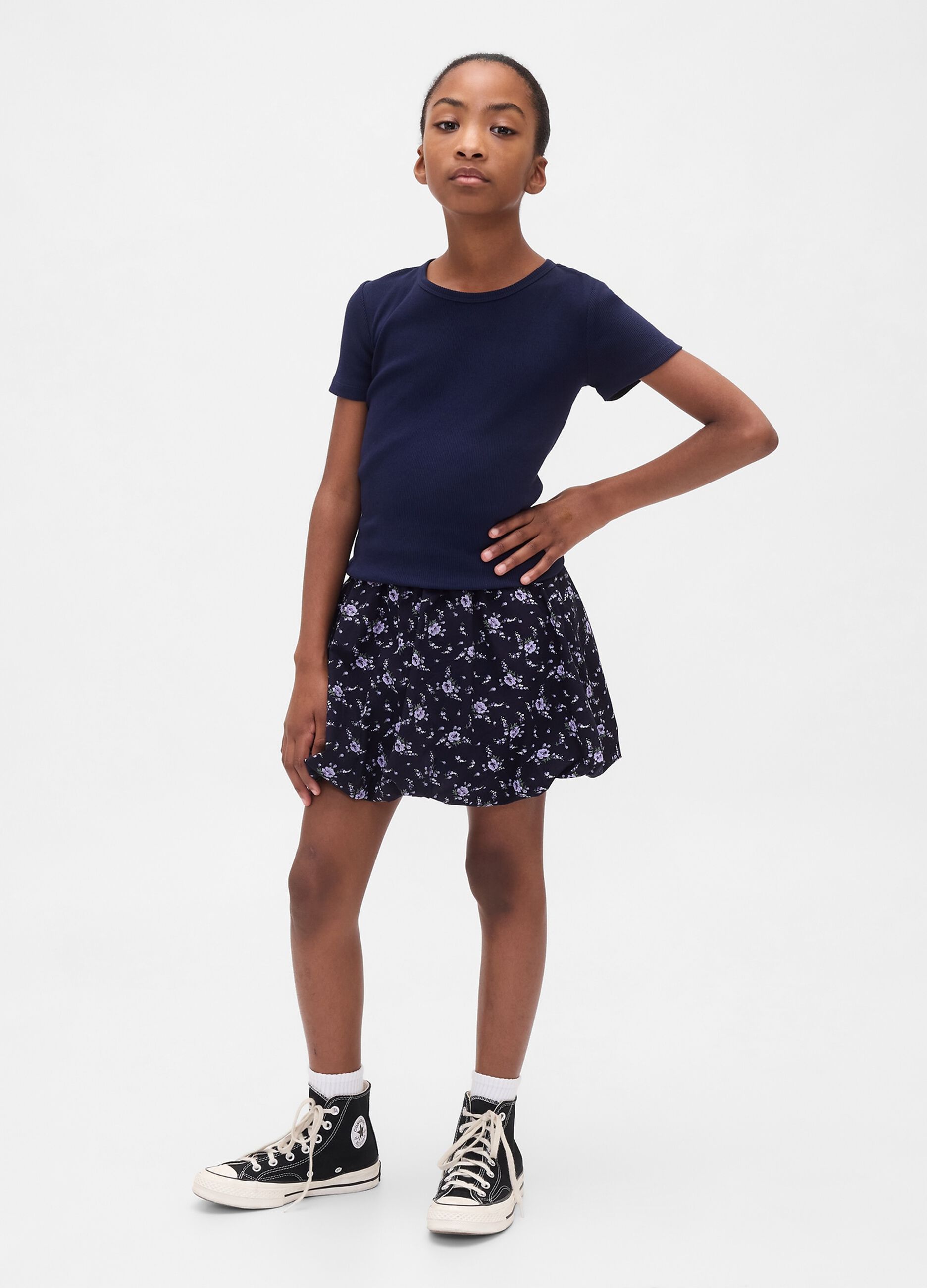 Blue cotton skirt with flowers