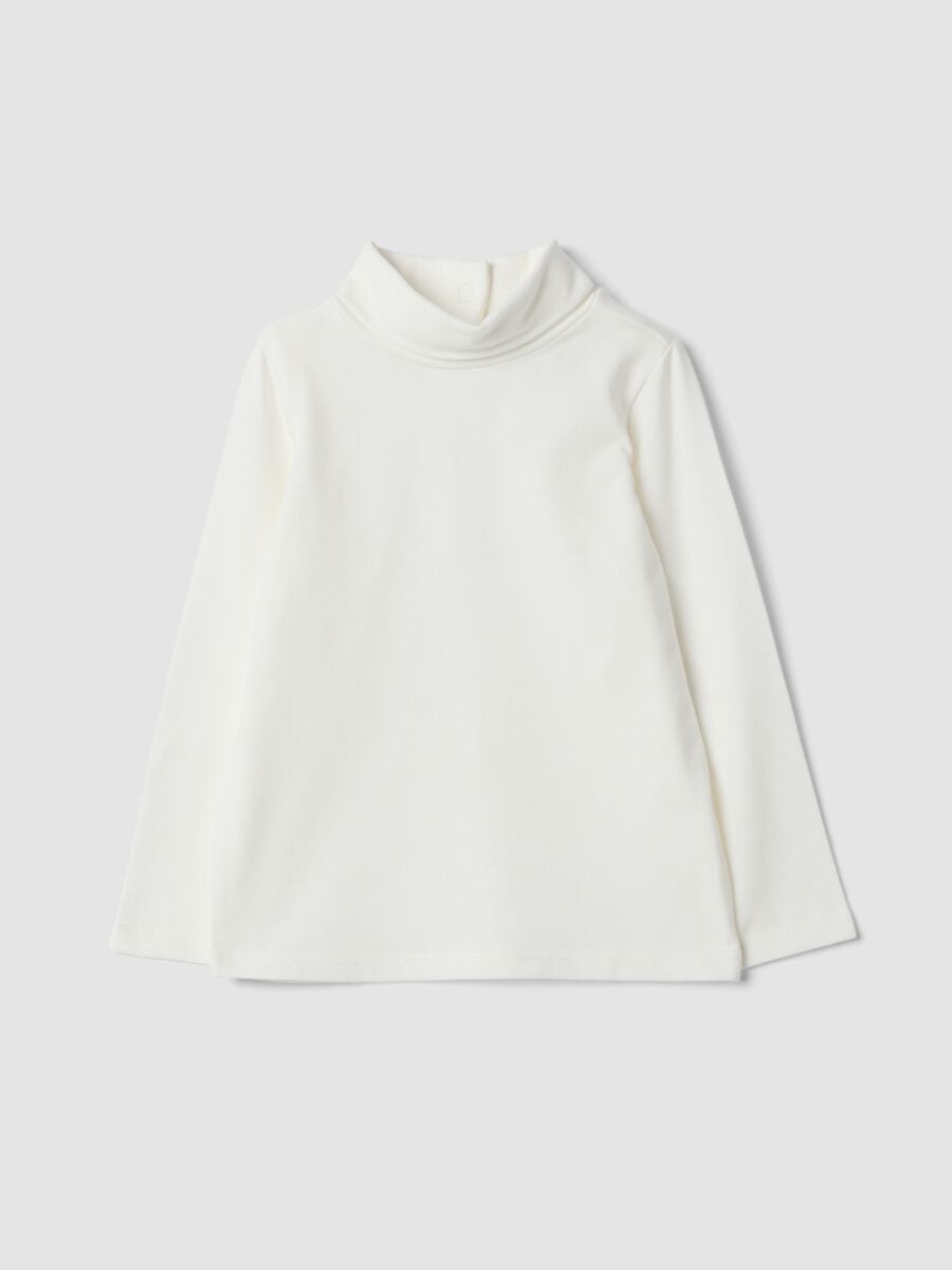White organic stretch-cotton T-shirt with mock neck_0