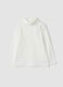 T-shirt bianca in cotone organico elasticizzato con colletto rialzato_0